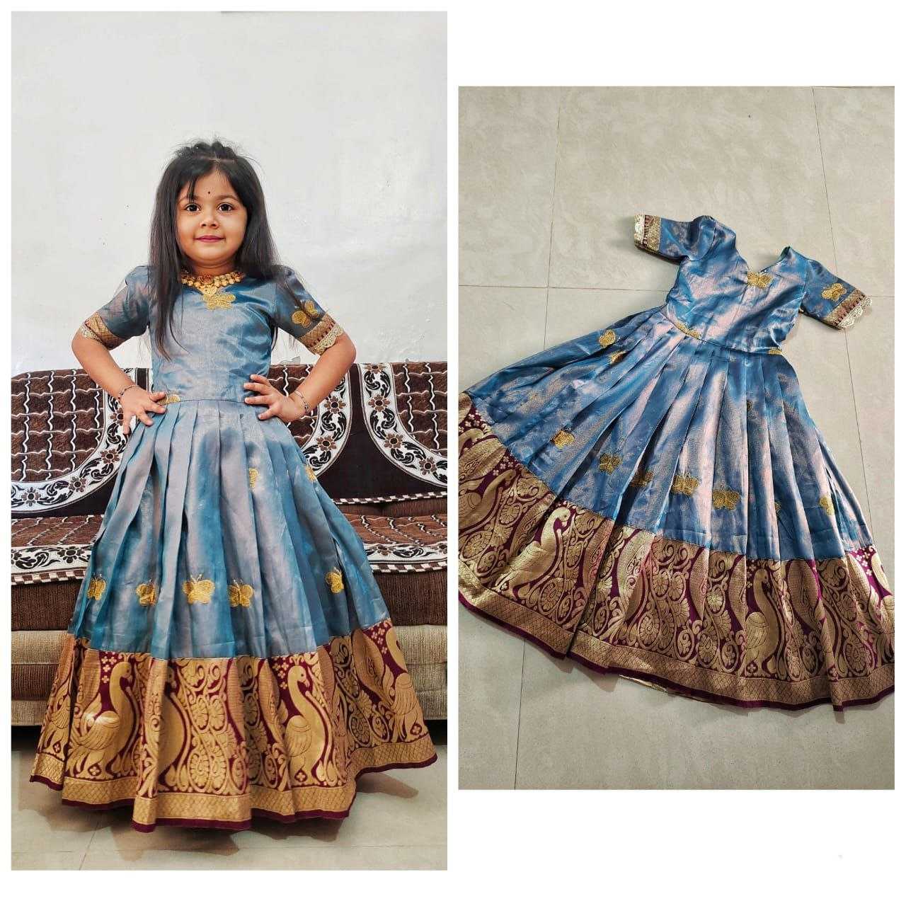 Ynf Pure Silk RIN161 kids gown Kids Wear Wholesale Kids Gown Embroidered Frock Kids Festive Wear Manufacturer- Kids Exports