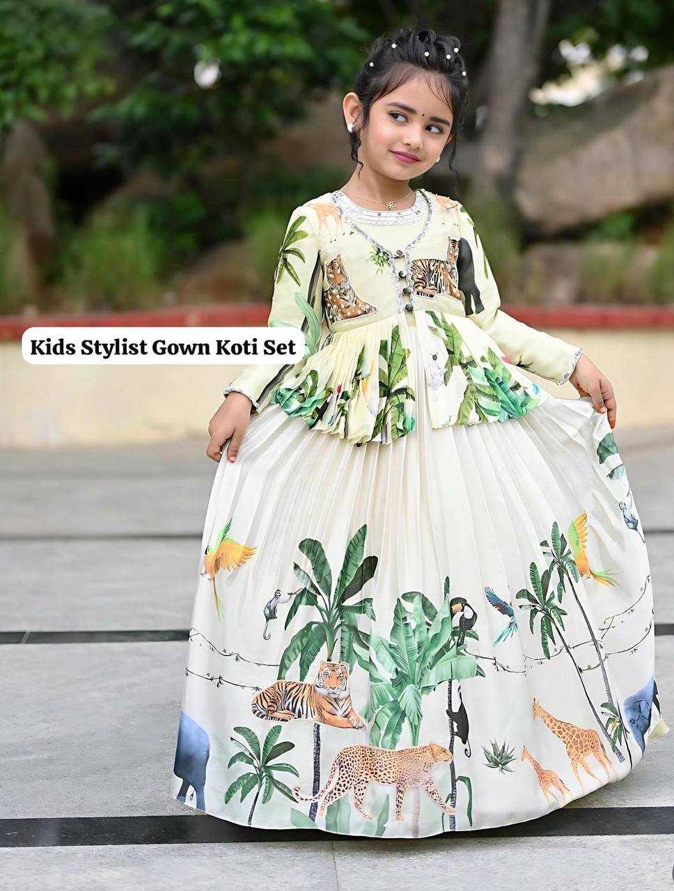 Ynf Chinon Silk KESH415 183 Kids Wear Wholesale Kids Gown Kids Ethnic Gowns Manufacturer- Kids Exports