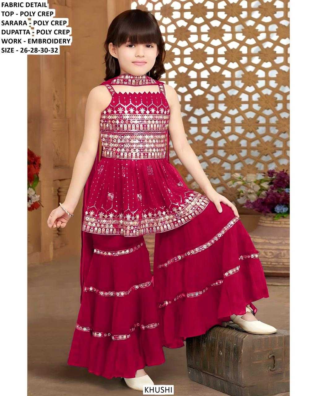 Ynf Poly Crepe KESH481 KHUSHI 1 Kids Wear Wholesale Kids Sharara Kids Suit Manufacturer- Kids Exports