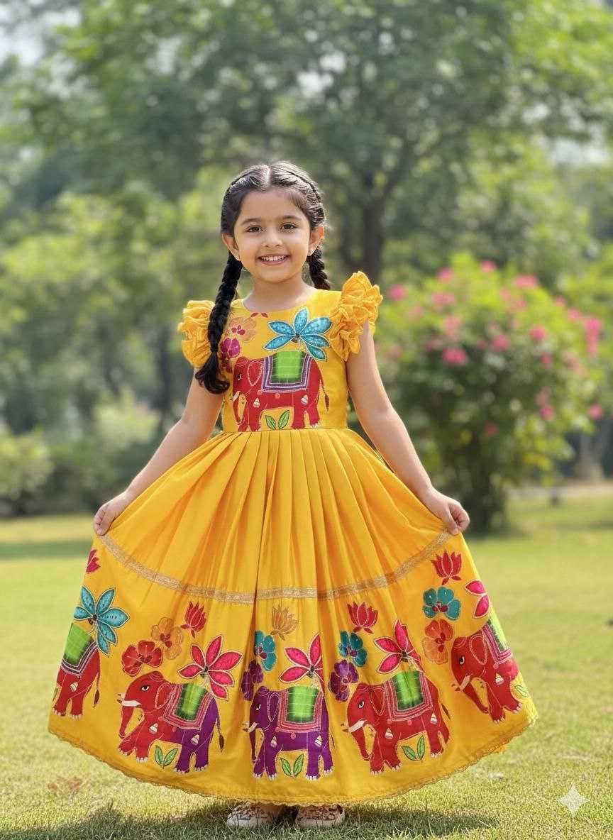 Ynf Chinon Silk KESH167 KIMI Kids Wear Wholesale Kids Gown Kids Frocks Kids Party Wear Ethnic Manufacturer- Kids Exports