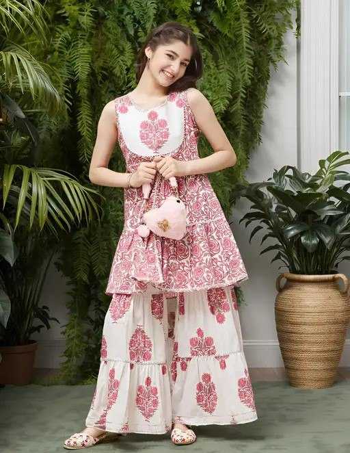 Ynf Cotton KESH642 011 Kids Wear Wholesale Kids Sharara Girls Kurti Kids Party Wear Ethnic Manufacturer- Kids Exports
