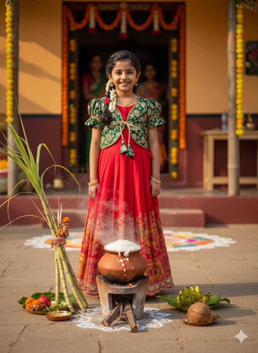 Ynf Viscose KESH505 Pongal Kids Wear Festive Collections Wholesale Kids Ethnic Gowns Kids Festive Wear Pongal Collections Manufacturer- Kids Exports