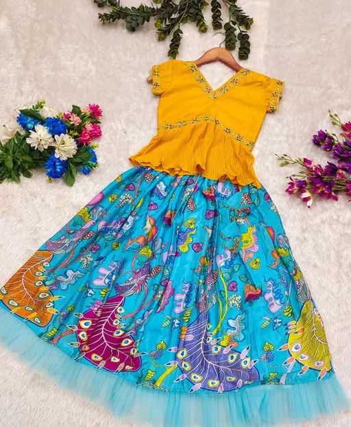 Ynf Chinon Silk RIN235 LOTUS Kids Wear Wholesale Kids Lehenga Embroidered Frock Kids Party Wear Ethnic Manufacturer- Kids Exports
