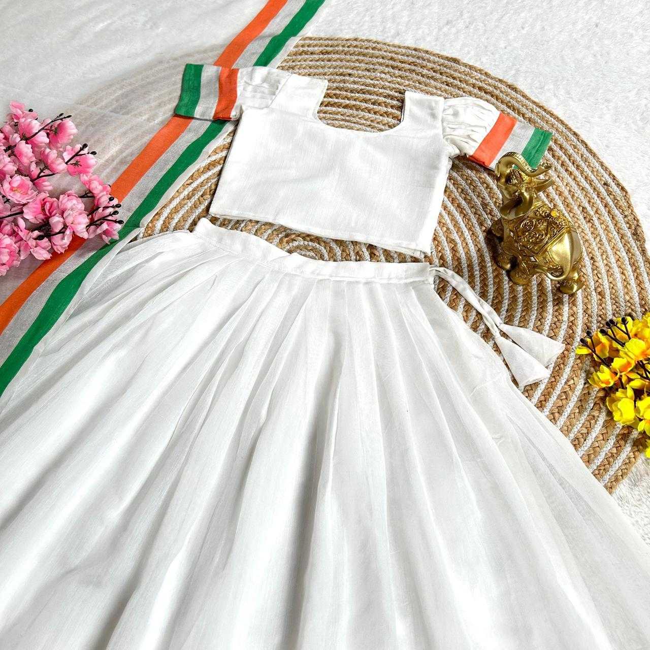 Ynf Khadi Cotton RIN235 Tri-Colour Kids Wear Festive Collections Wholesale Kids Lehenga Indian Wear For Kids Independence Day Collections Manufacturer- Kids Exports
