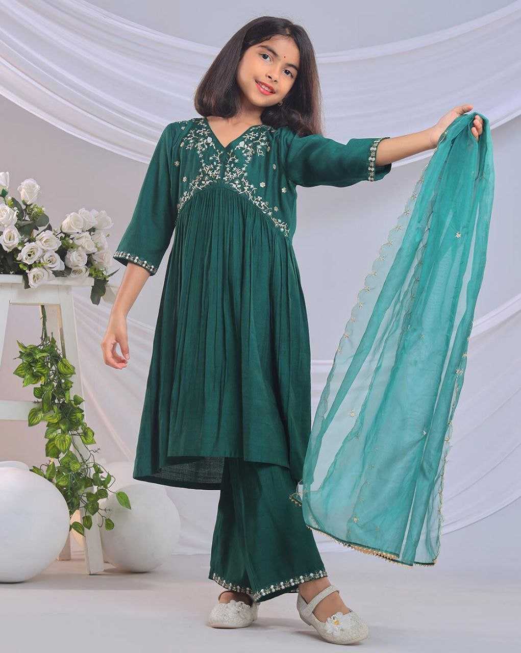 Ynf Organza Silk KESH461 206 Kids Wear Wholesale Embroidered Frock Indian Wear For Kids Kids Festive Wear Manufacturer- Kids Exports