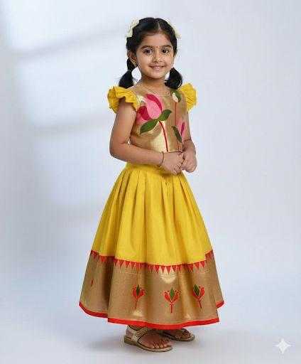 Ynf Paithani Silk RIN235 stitched Paithani Kids Wear Wholesale Kids Designer Frock Kids Ethnic Wear Kids Traditional Outfits Manufacturer- Kids Exports