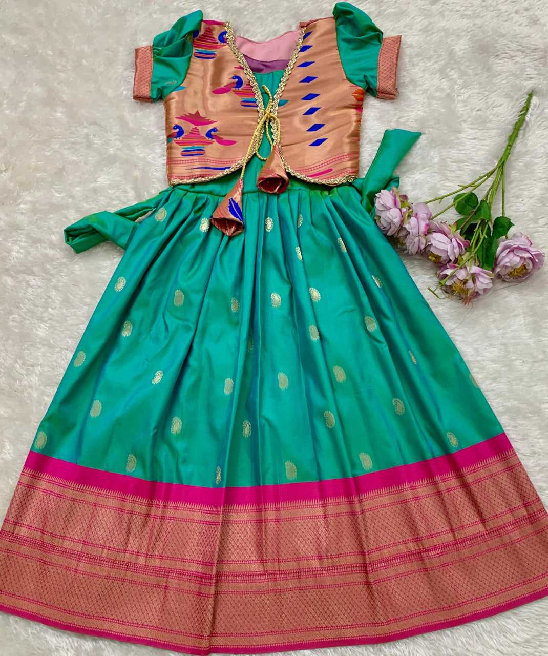 Ynf Paithani Silk KESH685 124 Kids Wear Festive Collections Wholesale Kids Gown Kids Ethnic Gowns Kids Silk Dress Manufacturer- Kids Exports