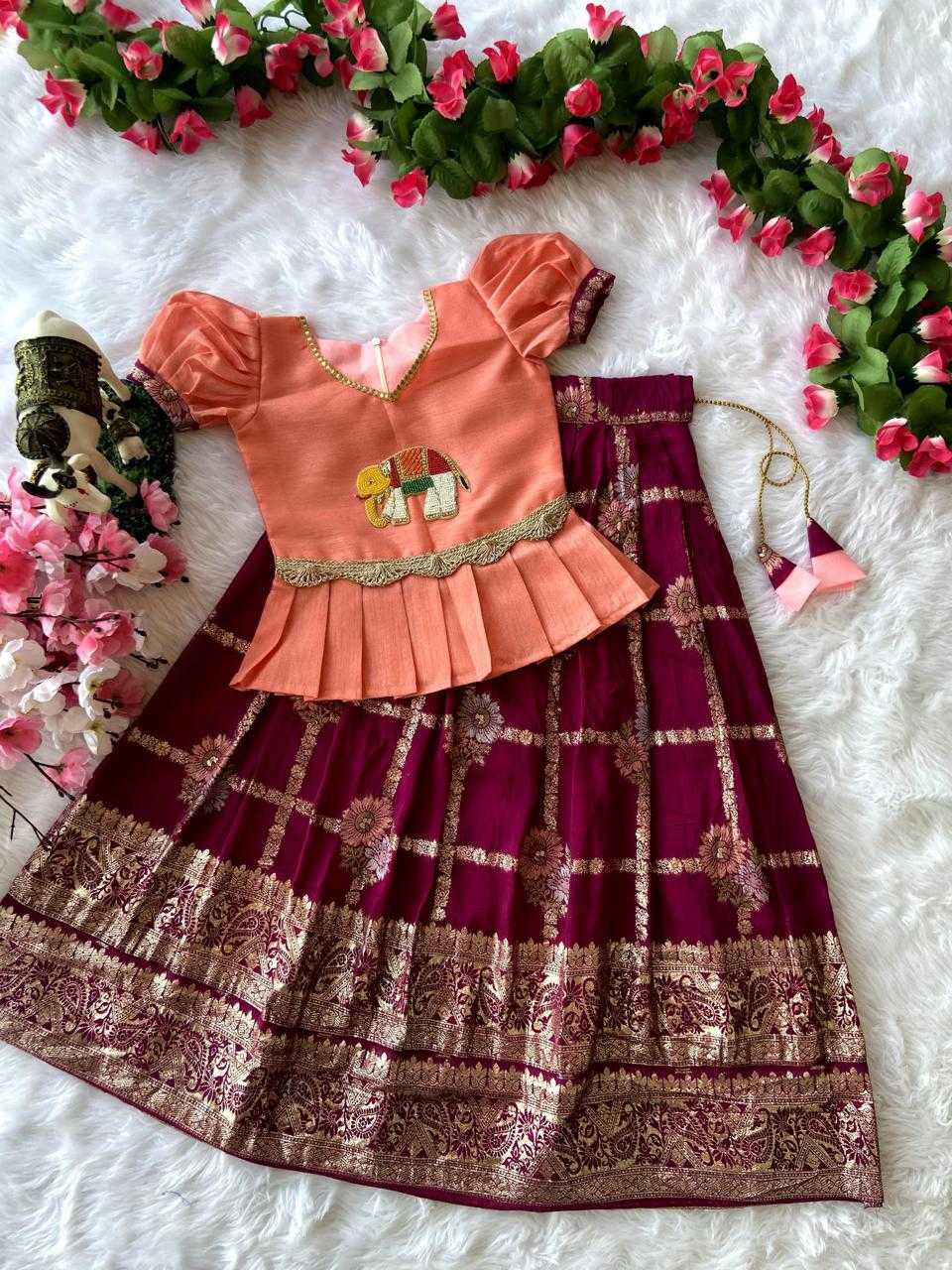 Ynf Pure Viscos RIN235 paavadai Kids Wear Wholesale Kids Lehenga Kids Traditional Outfits Kids Festive Wear Manufacturer- Kids Exports