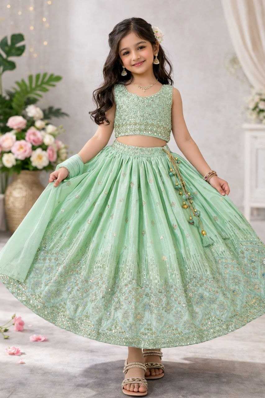 Ynf Chinon KESH167 Festive Kids Wear Wholesale Kids Lehenga Embroidered Frock Kids Festive Wear Manufacturer- Kids Exports
