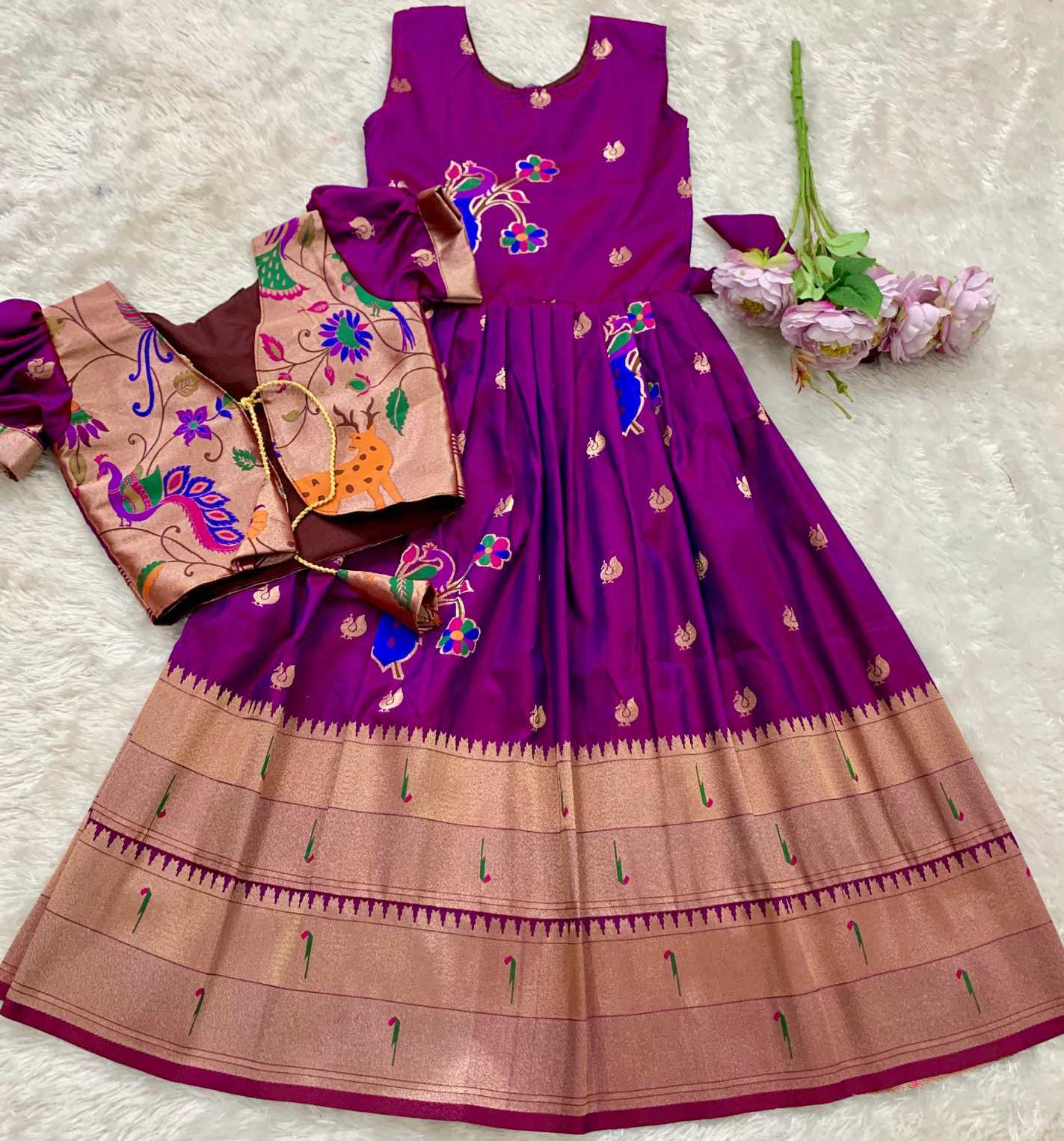 Ynf Paithani Silk KESH685 Bhavishaara Kids Wear Wholesale Kids Gown Kids Ethnic Gowns Manufacturer- Kids Exports