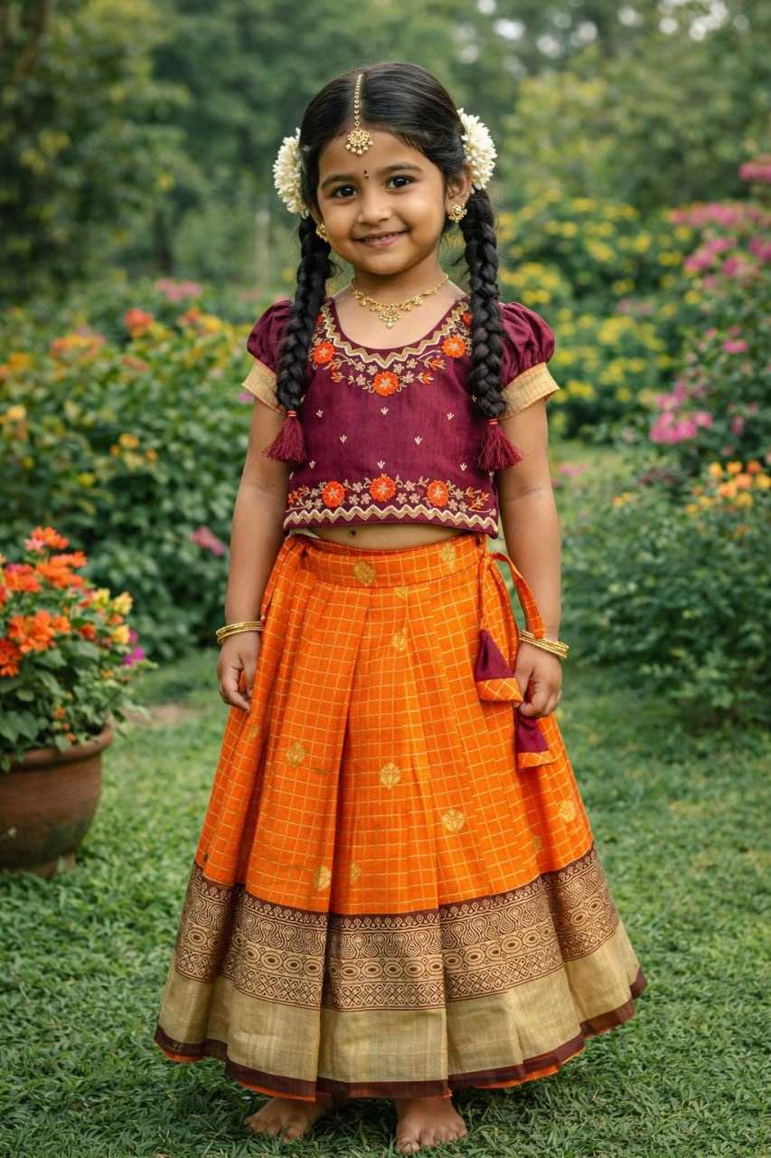 Ynf Pure Silk KESH505 Tullsi Kids Wear Wholesale Kids Lehenga Kids Traditional Outfits Kids Party Wear Ethnic Manufacturer- Kids Exports