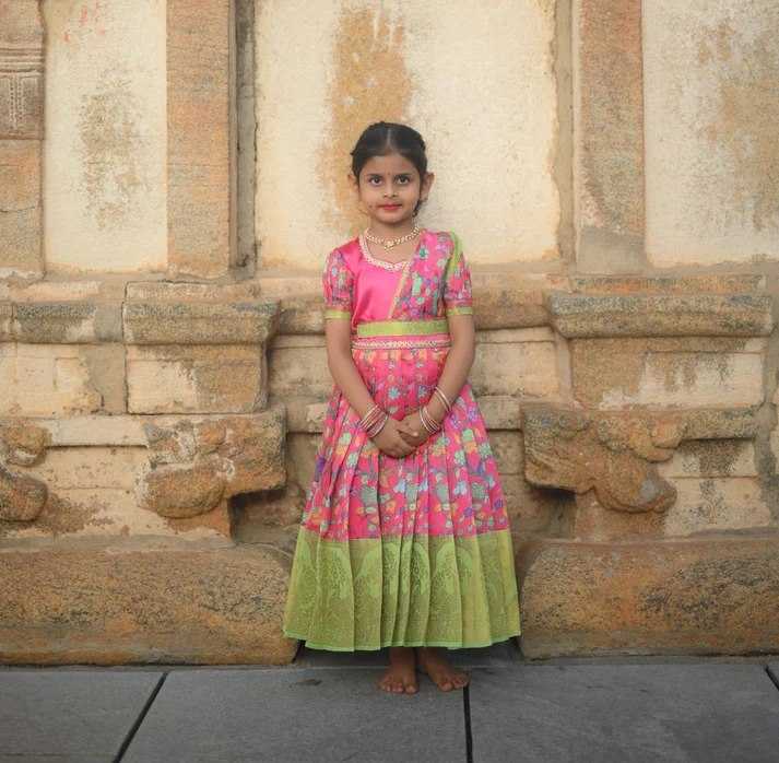 Ynf Pure Silk KESH505 Ugadi Kids Wear Wholesale Kids Gown Kids Designer Frock Kids Party Wear Ethnic Manufacturer- Kids Exports