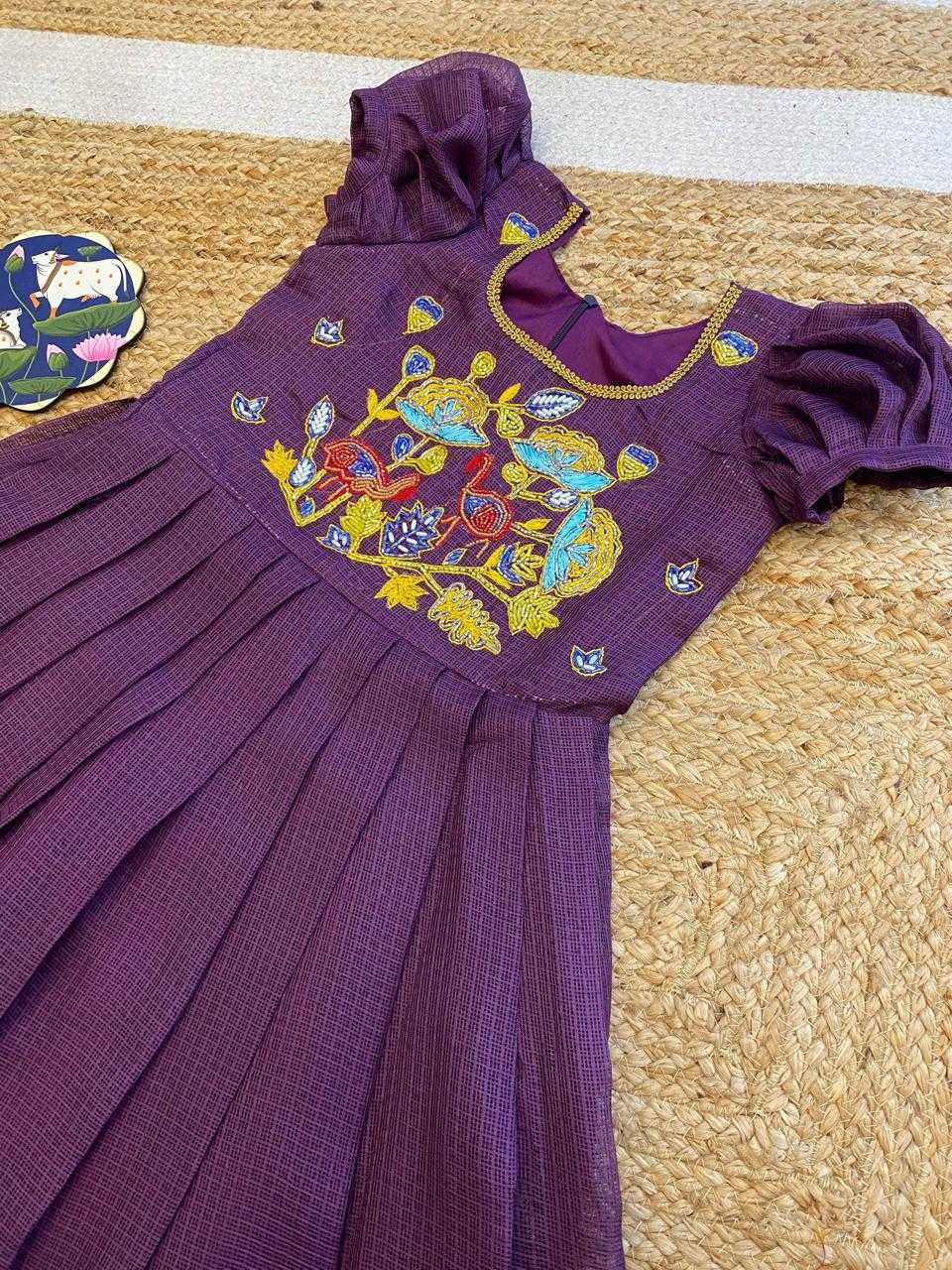 Ynf Soft Kota RIN235 Fancy Neck Kids Wear Wholesale Embroidered Frock Kids Designer Frock Kids Traditional Outfits Manufacturer- Kids Exports