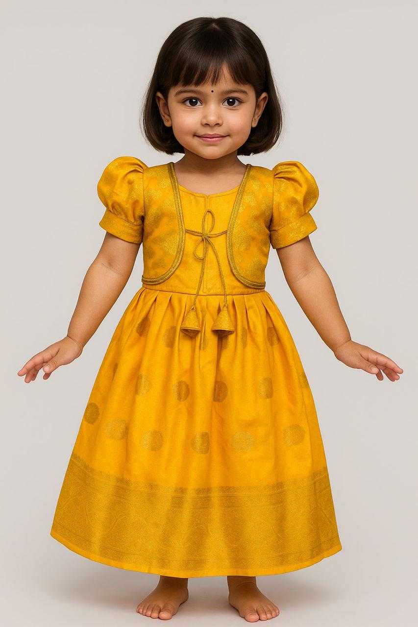Ynf Zari Silk RIN235 with zari Kids Wear Wholesale Kids Gown Kids Designer Frock Girls Ethnic Wear Manufacturer- Kids Exports