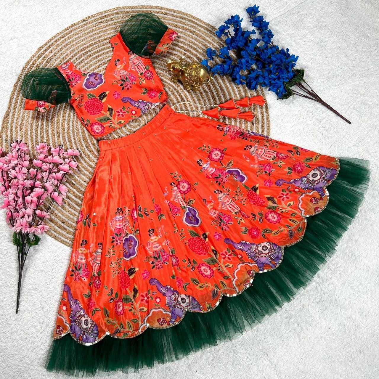 YNF SOFT CHINON KESH109 160 WHOLESALE KIDS LEHENGA TRADITIONAL ETHNIC LEHENGA KIDS FESTIVEL LEHANGA MANUFACTURER- Kids Exports