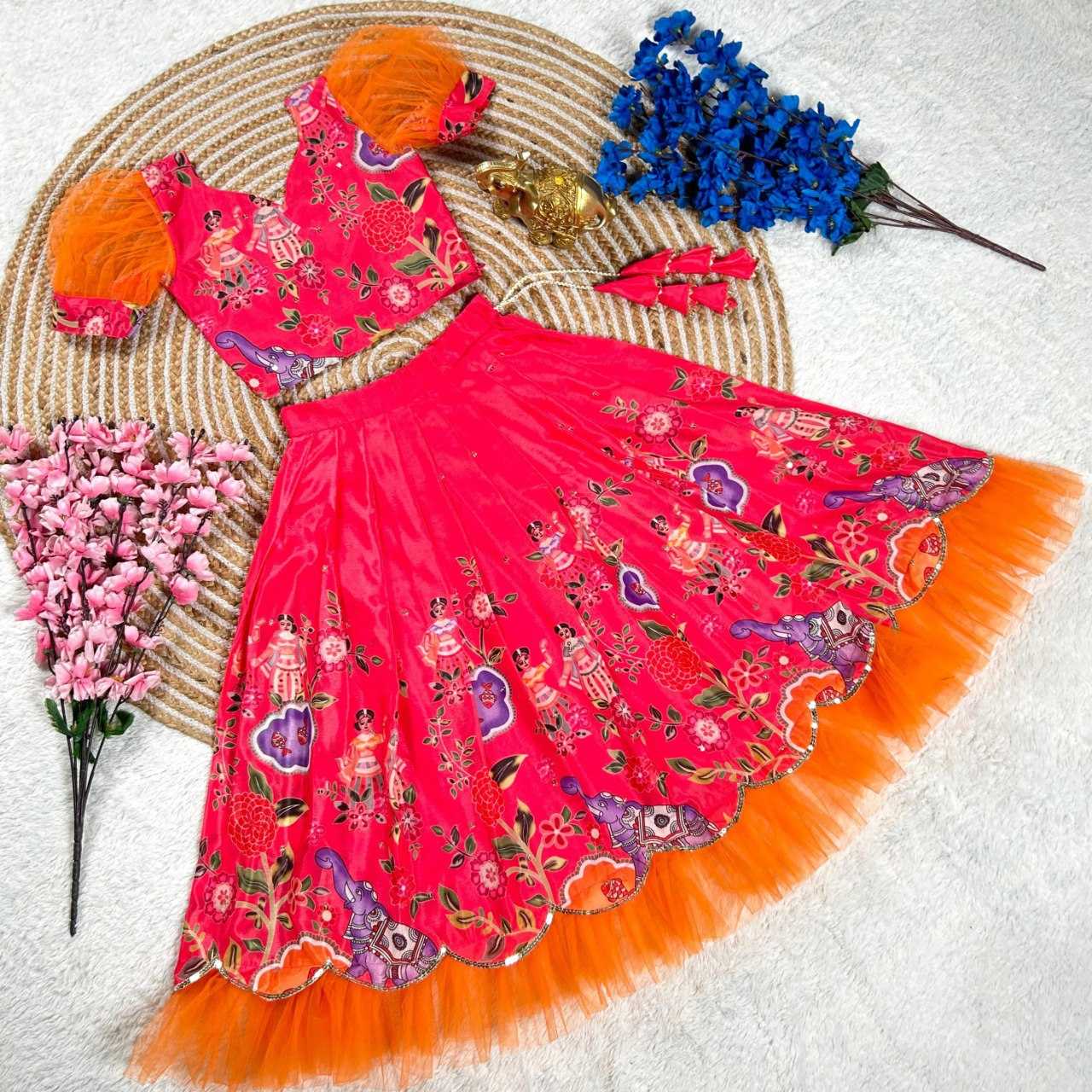 YNF SOFT CHINON KESH109 160 WHOLESALE KIDS LEHENGA TRADITIONAL ETHNIC LEHENGA KIDS FESTIVEL LEHANGA MANUFACTURER- Kids Exports