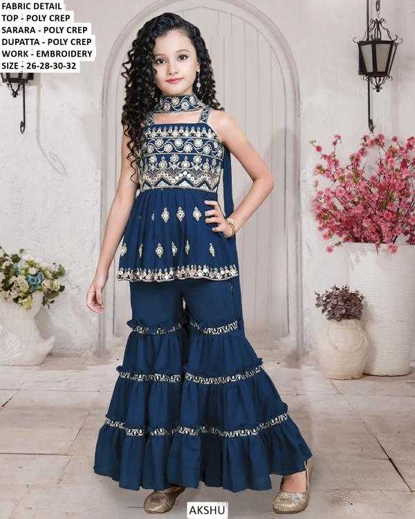 Ynf Poly Crepe KESH481 AKSHU Kids Wear Wholesale Kids Sharara Kids Suit Kids Anarkali Suits Manufacturer- Kids Exports
