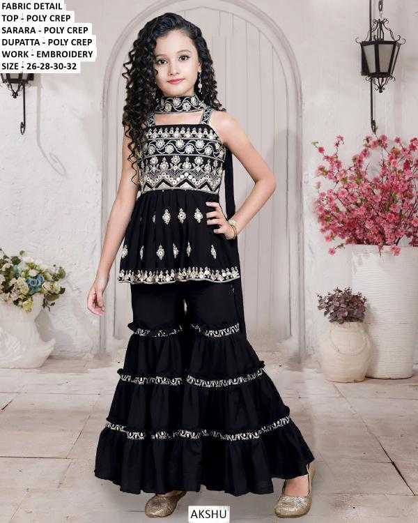 Ynf Poly Crepe KESH481 AKSHU Kids Wear Wholesale Kids Sharara Kids Suit Kids Anarkali Suits Manufacturer- Kids Exports