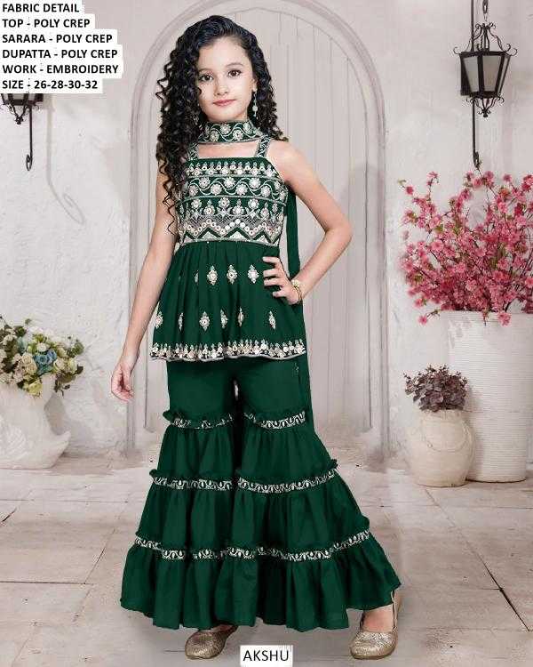 Ynf Poly Crepe KESH481 AKSHU Kids Wear Wholesale Kids Sharara Kids Suit Kids Anarkali Suits Manufacturer- Kids Exports