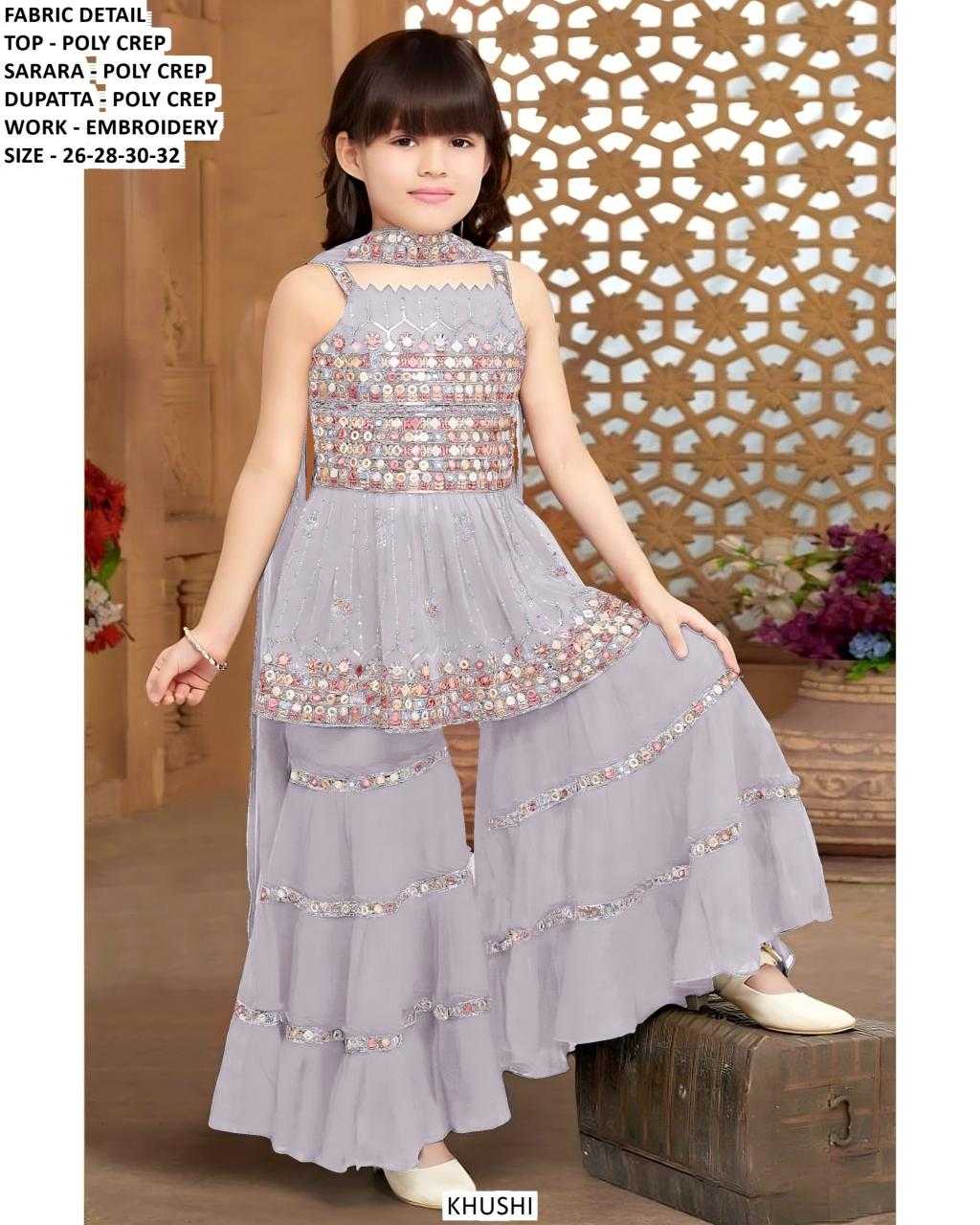 Ynf Poly Crepe KESH481 KHUSHI 1 Kids Wear Wholesale Kids Sharara Kids Suit Manufacturer- Kids Exports