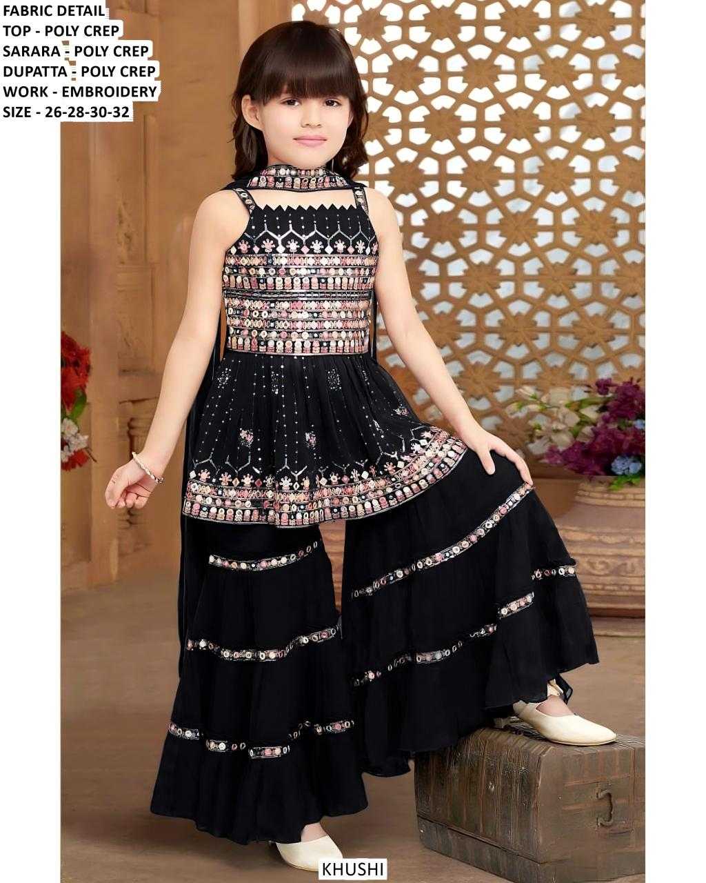Ynf Poly Crepe KESH481 KHUSHI 1 Kids Wear Wholesale Kids Sharara Kids Suit Manufacturer- Kids Exports