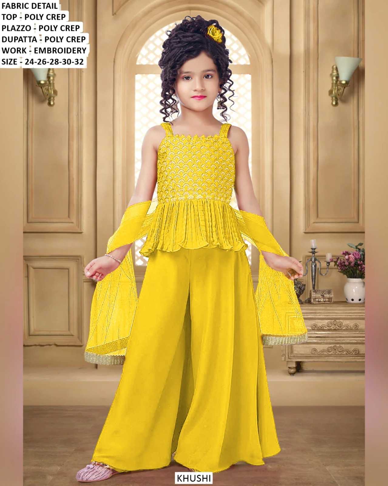 Ynf Poly Crepe KESH481 KHUSHI Kids Wear Wholesale Kids Sharara Kids Suit Kids Anarkali Suits Manufacturer- Kids Exports