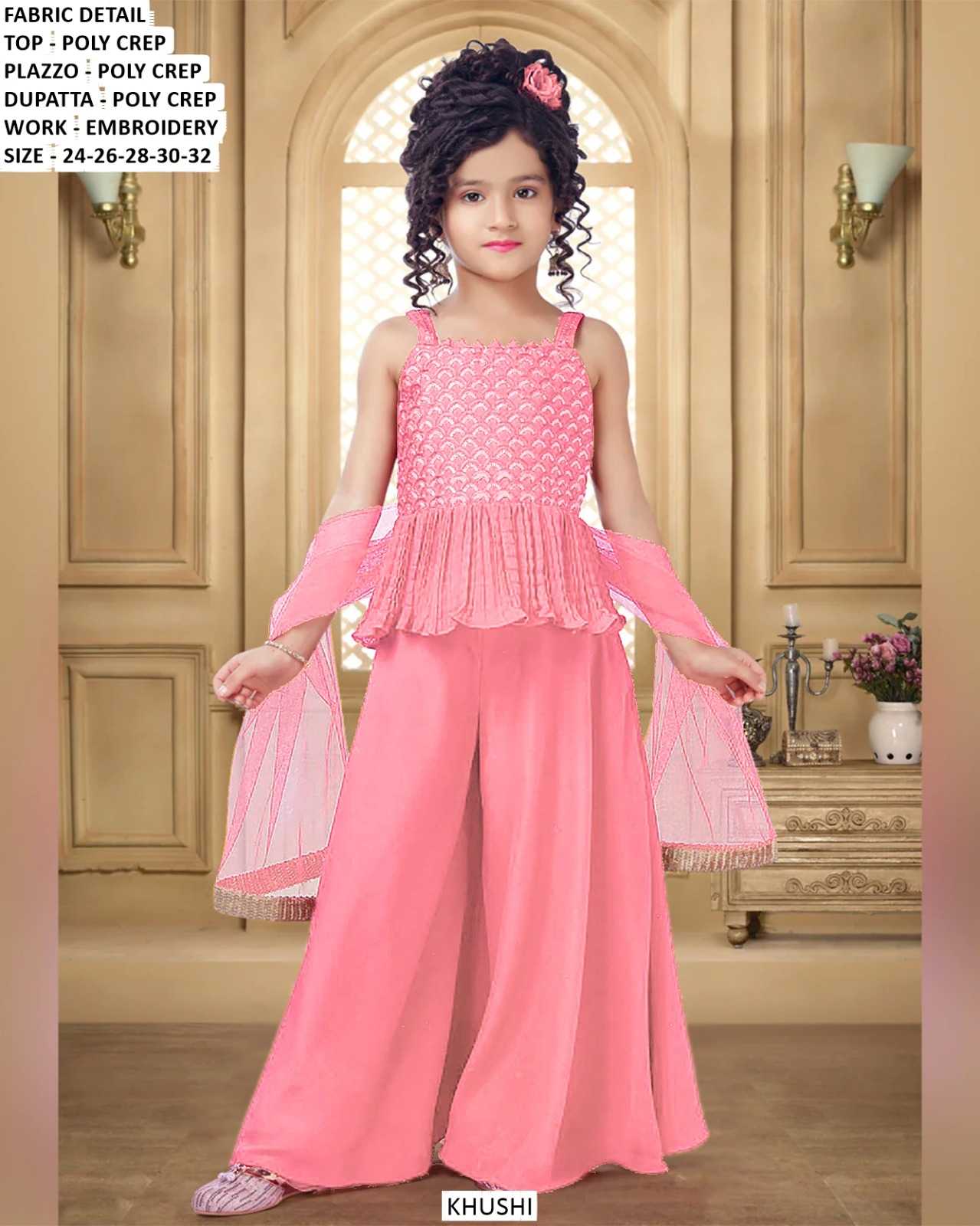 Ynf Poly Crepe KESH481 KHUSHI Kids Wear Wholesale Kids Sharara Kids Suit Kids Anarkali Suits Manufacturer- Kids Exports