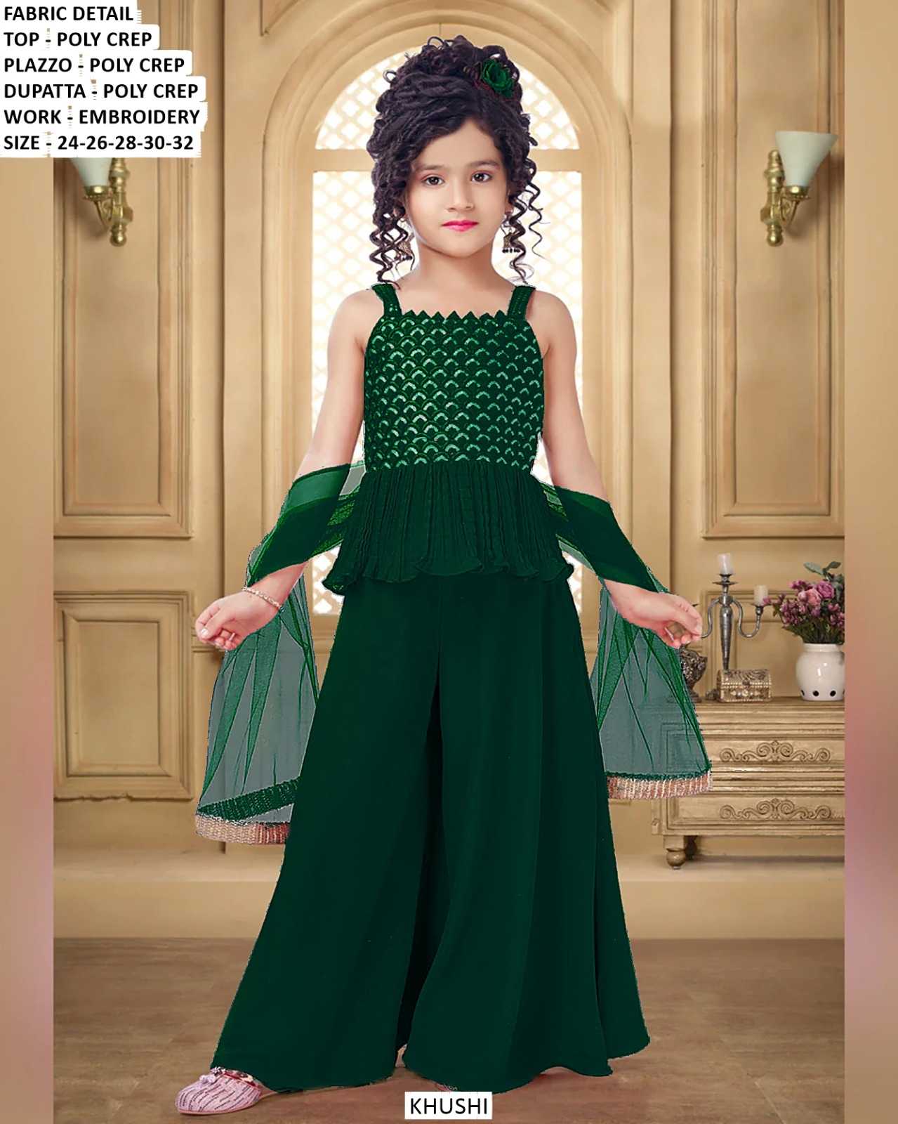 Ynf Poly Crepe KESH481 KHUSHI Kids Wear Wholesale Kids Sharara Kids Suit Kids Anarkali Suits Manufacturer- Kids Exports