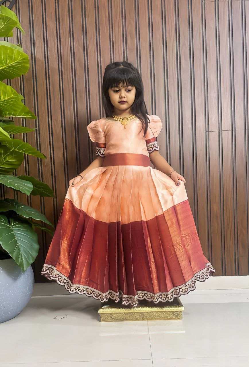 Ynf Kanjivaram Silk RIN161 ANKURI Kids Wear Wholesale Kids Gown Kids Frocks Girls Frock Manufacturer- Kids Exports