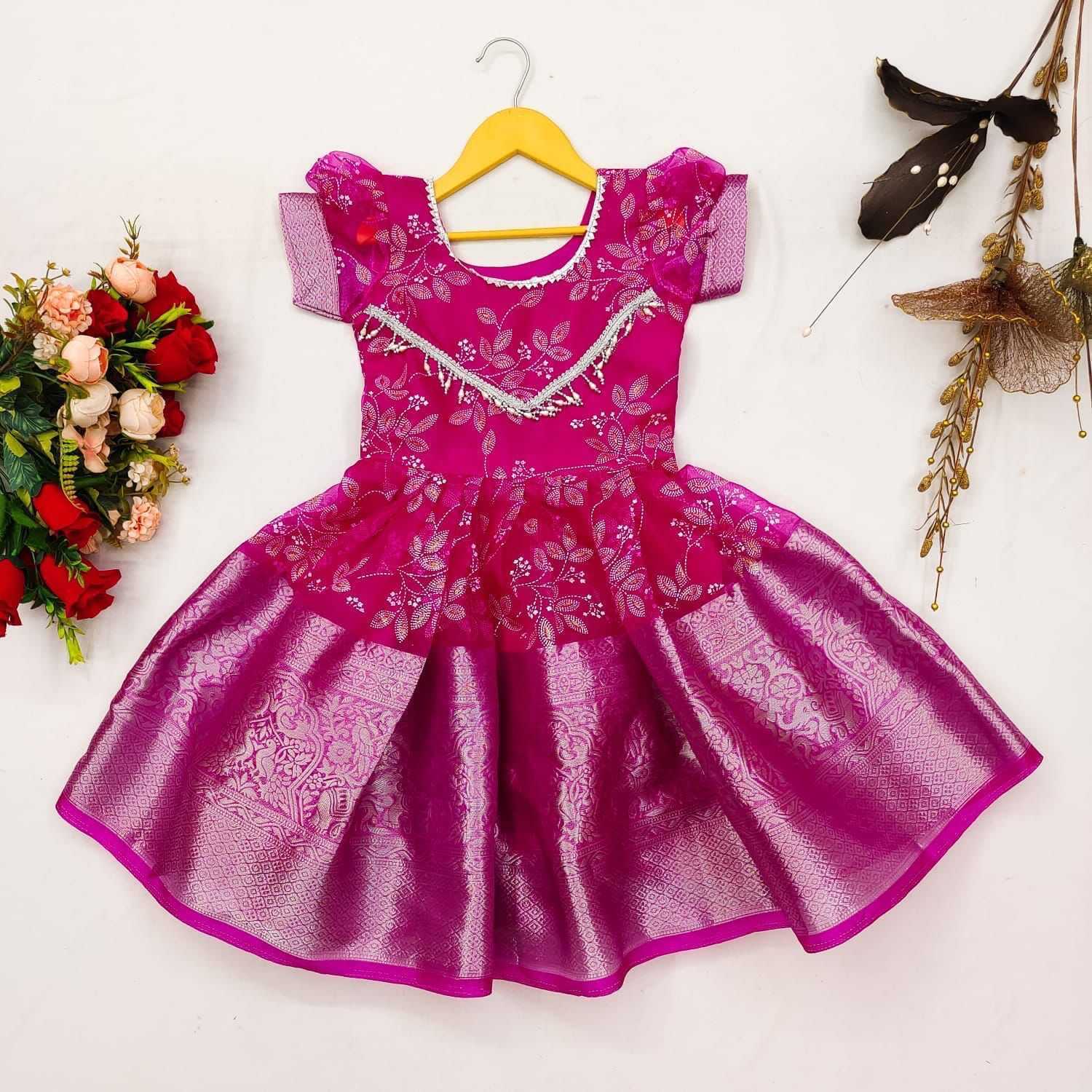 Ynf Organza RIN235 INSHA Kids Wear Wholesale Kids Frocks Embroidered Frock Manufacturer- Kids Exports