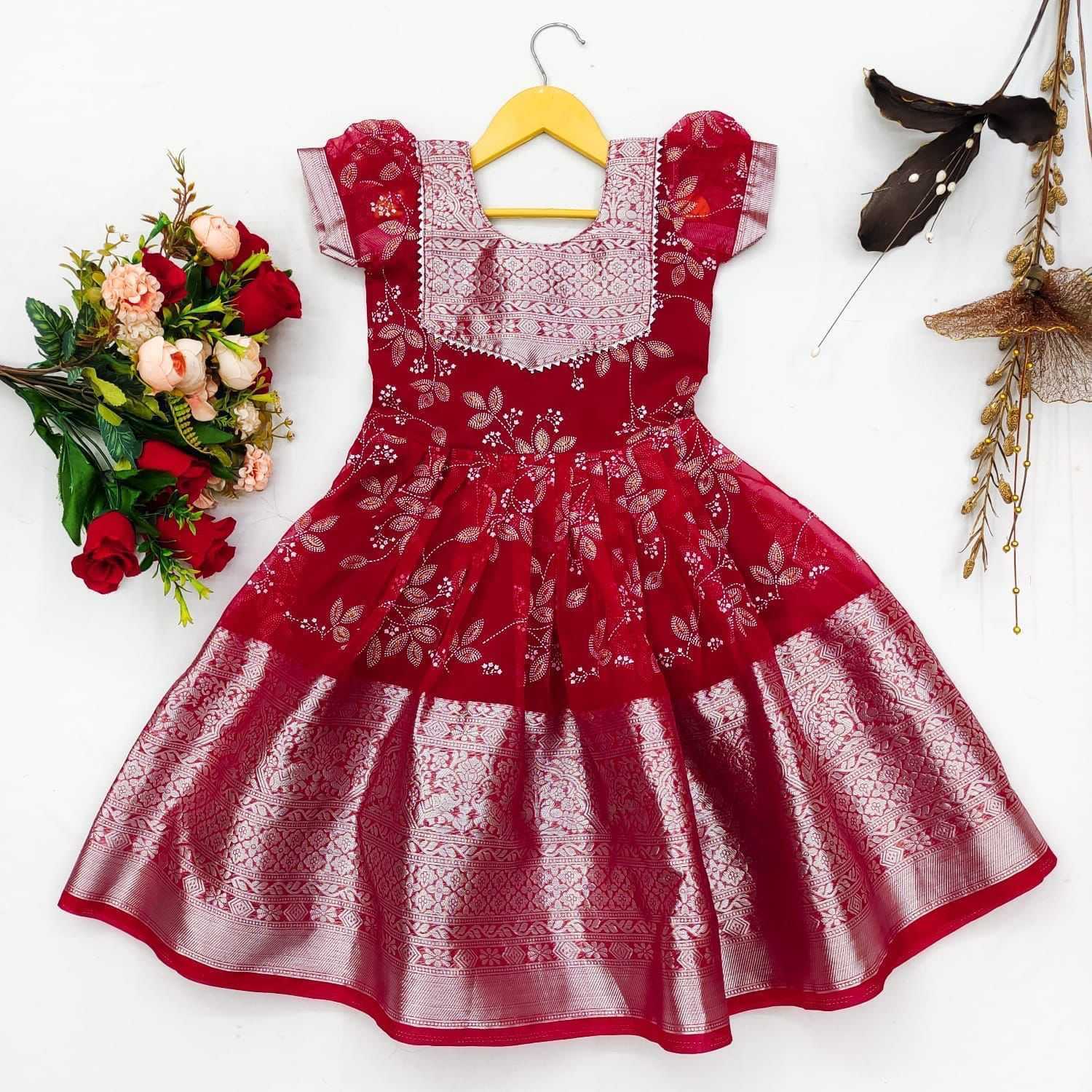 Ynf Organza RIN235 INSHA Kids Wear Wholesale Kids Frocks Embroidered Frock Manufacturer- Kids Exports