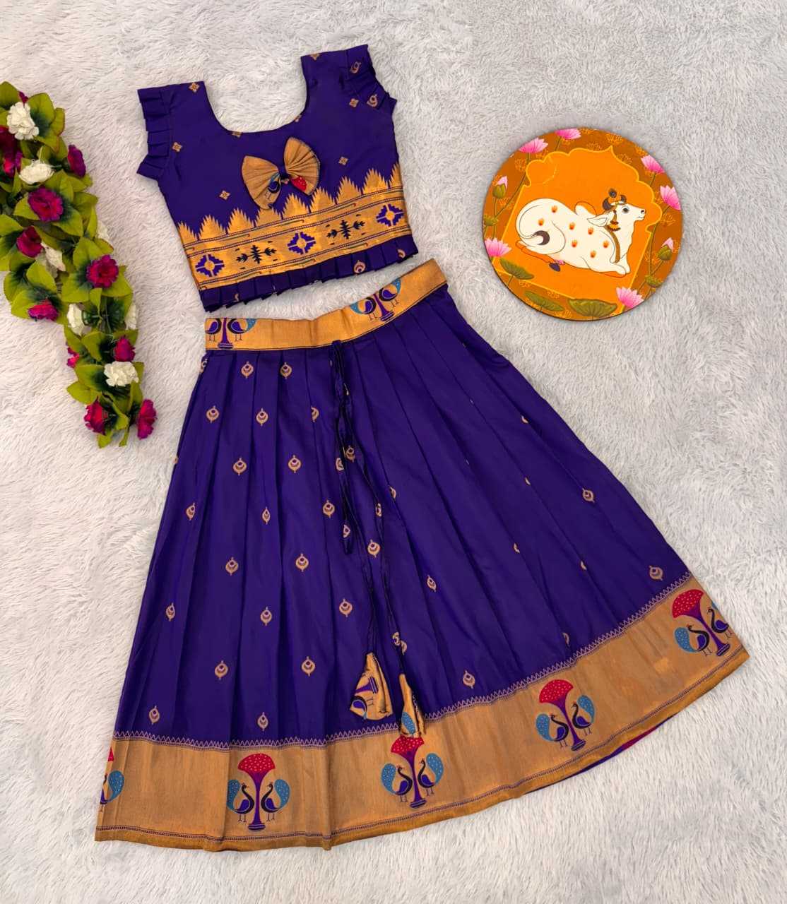 Ynf Paithani Silk RIN235 PAITHANI Kids Wear Wholesale Kids Lehenga Kids Traditional Outfits Kids Navratri Outfits Manufacturer- Kids Exports