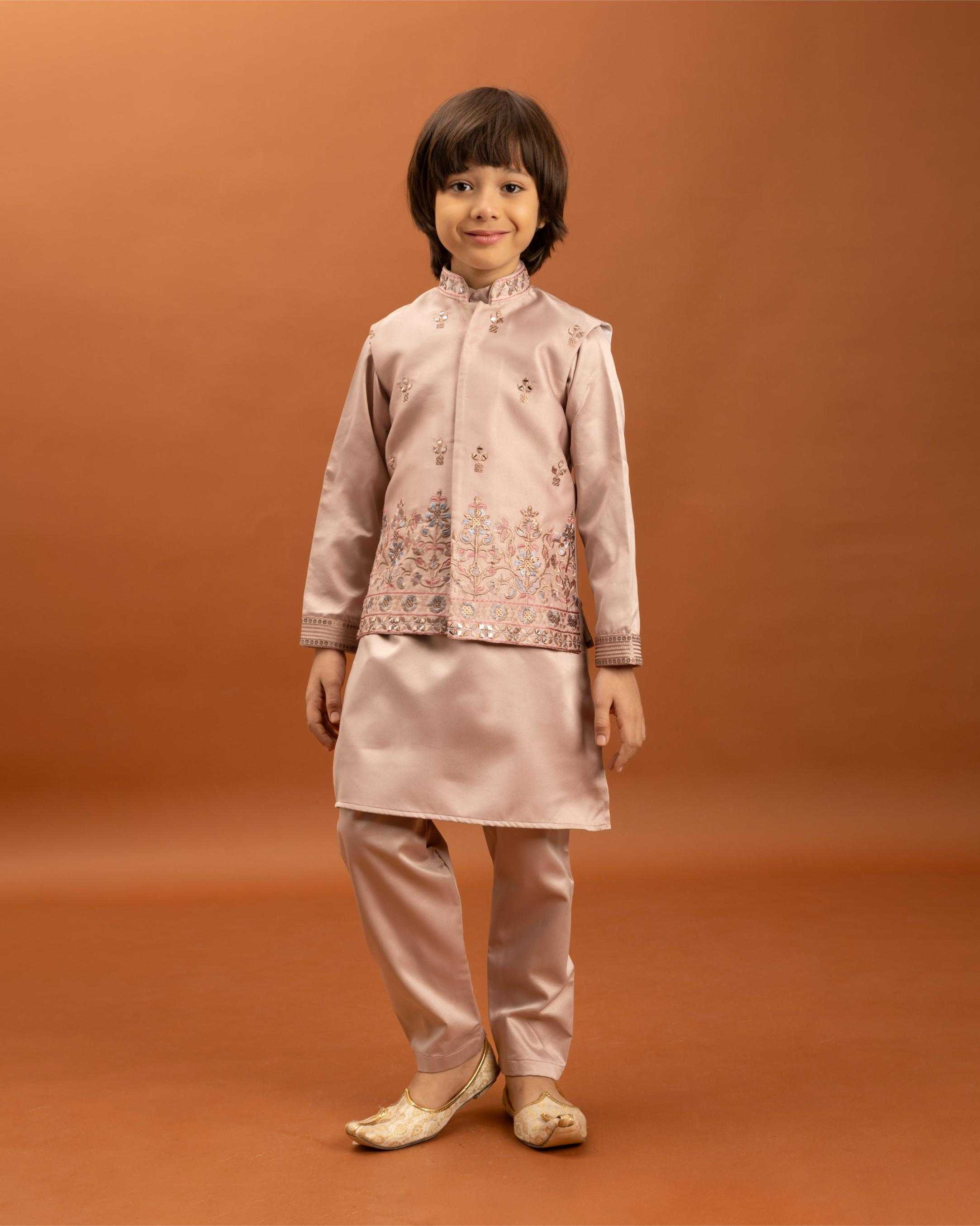 Ynf Satin RIN202 ETHNI KIDZ 91021 Kids Wear Wholesale Boys Kurta Pyjama Kids Kurta Pajama Baby Boy Kurta Set Manufacturer- Kids Exports