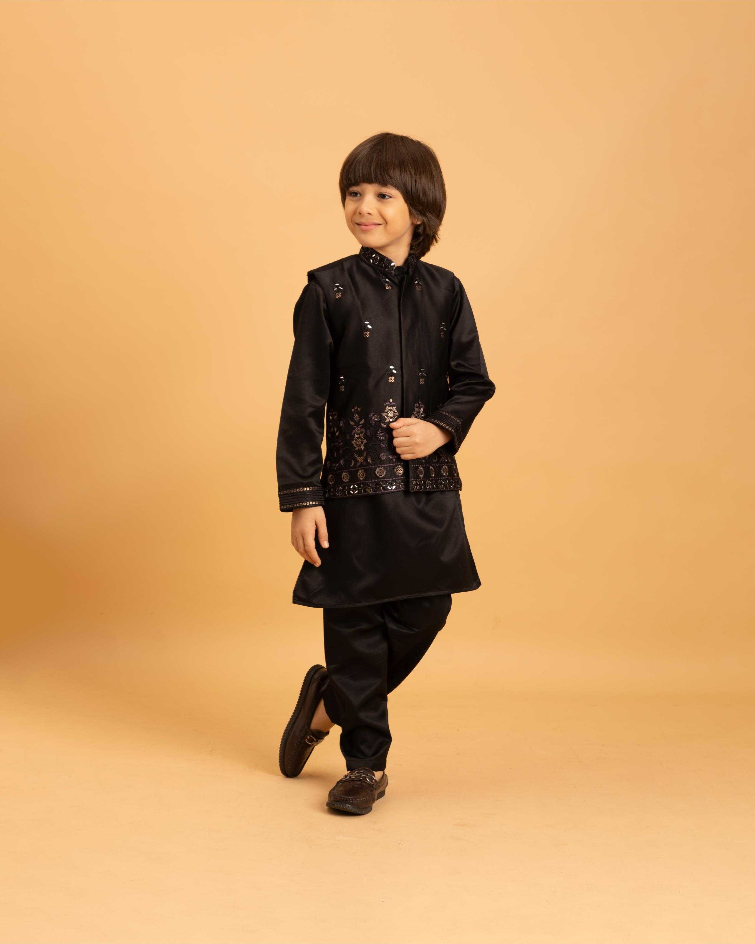 Ynf Satin RIN202 ETHNI KIDZ 91021 Kids Wear Wholesale Boys Kurta Pyjama Kids Kurta Pajama Baby Boy Kurta Set Manufacturer- Kids Exports