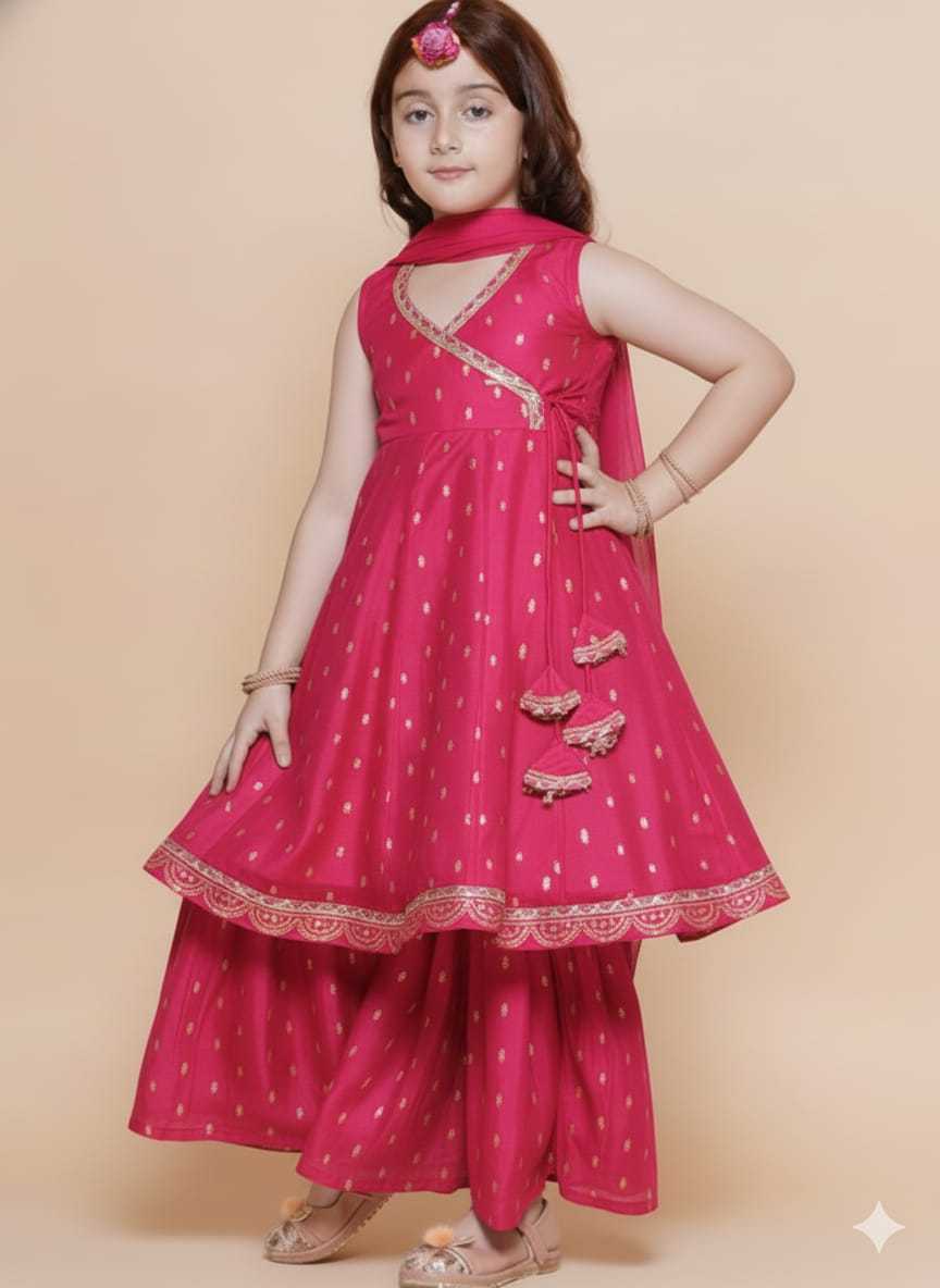 Ynf Chanderi Silk KESH642 08 Kids Wear Wholesale Kids Sharara Kids Traditional Outfits Kids Wedding Outfits Manufacturer- Kids Exports