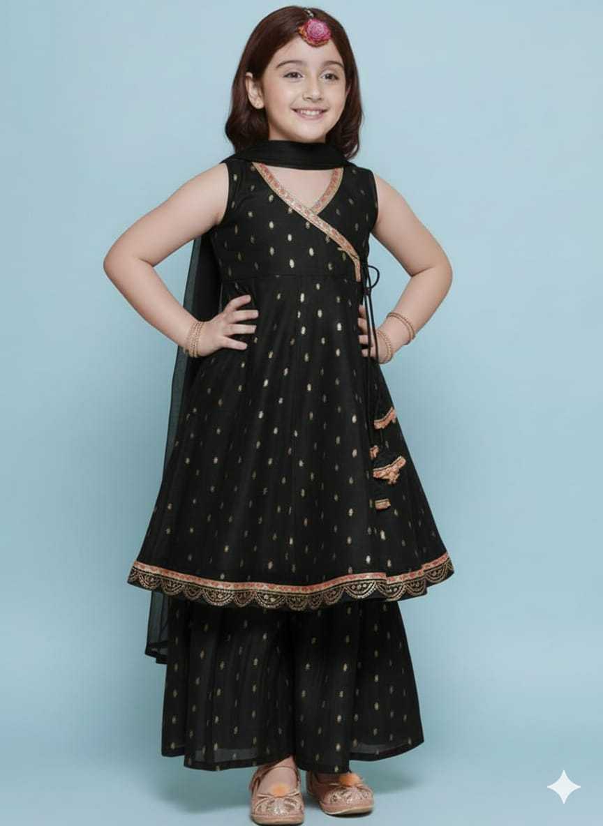 Ynf Chanderi Silk KESH642 08 Kids Wear Wholesale Kids Sharara Kids Traditional Outfits Kids Wedding Outfits Manufacturer- Kids Exports