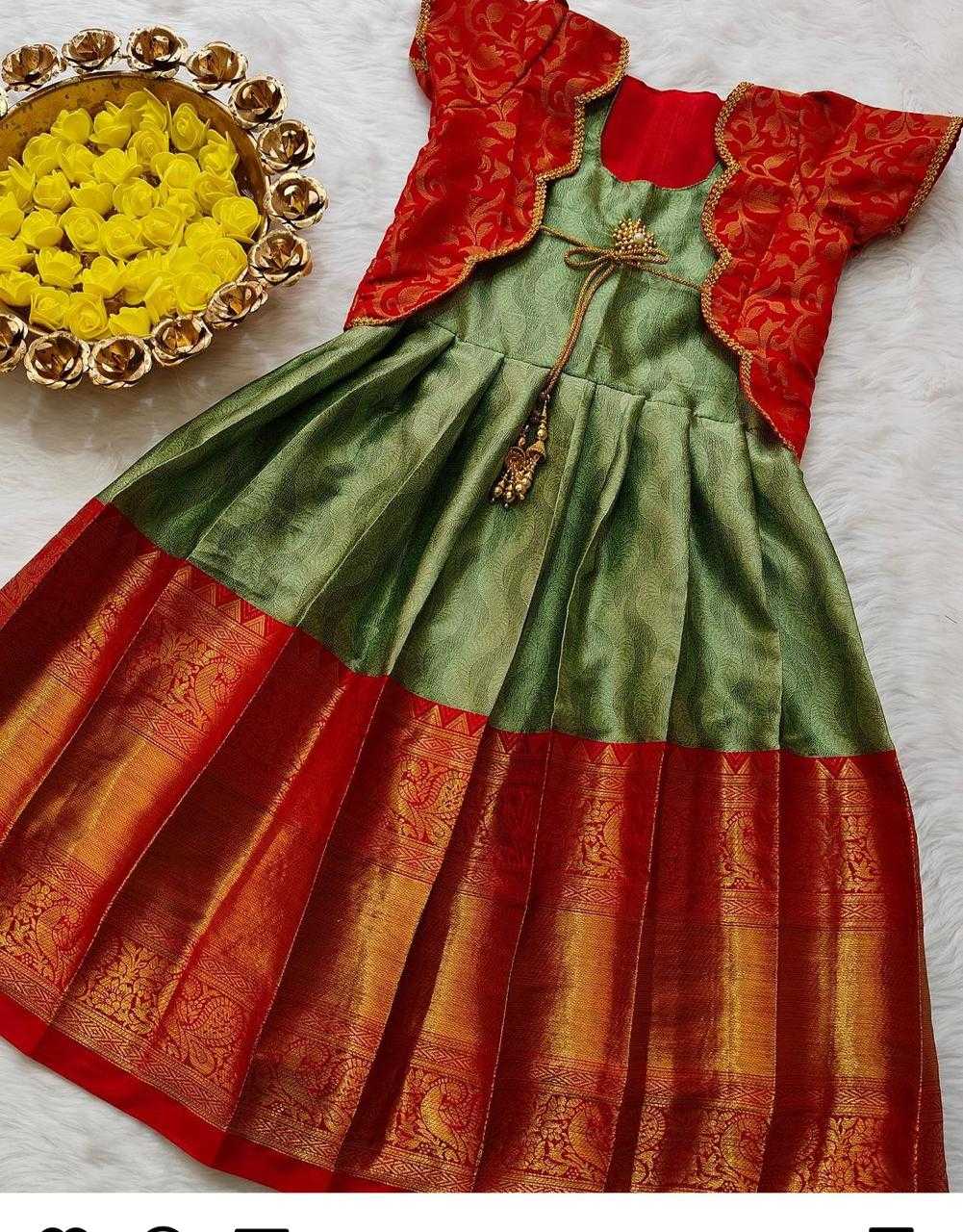 Ynf Lichi Silk RIN235 REEVA Kids Wear Wholesale Kids Gown Kids Frocks Kids Festive Wear Manufacturer- Kids Exports