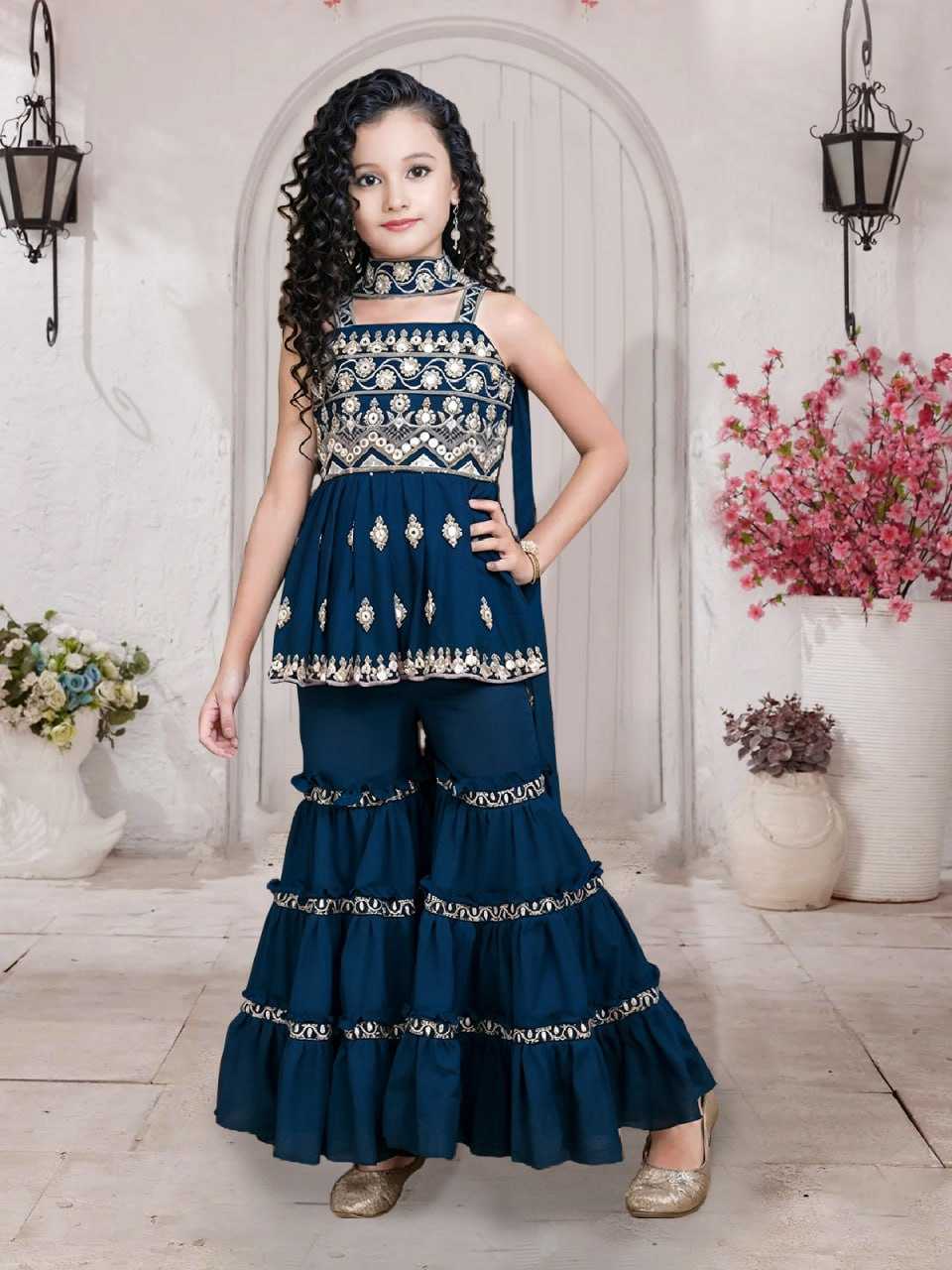 Ynf Poly Crepe KESH642 SUHANI Kids Wear Festive Collections Wholesale Kids Sharara Kids Festive Wear Kids Wedding Outfits Manufacturer- Kids Exports