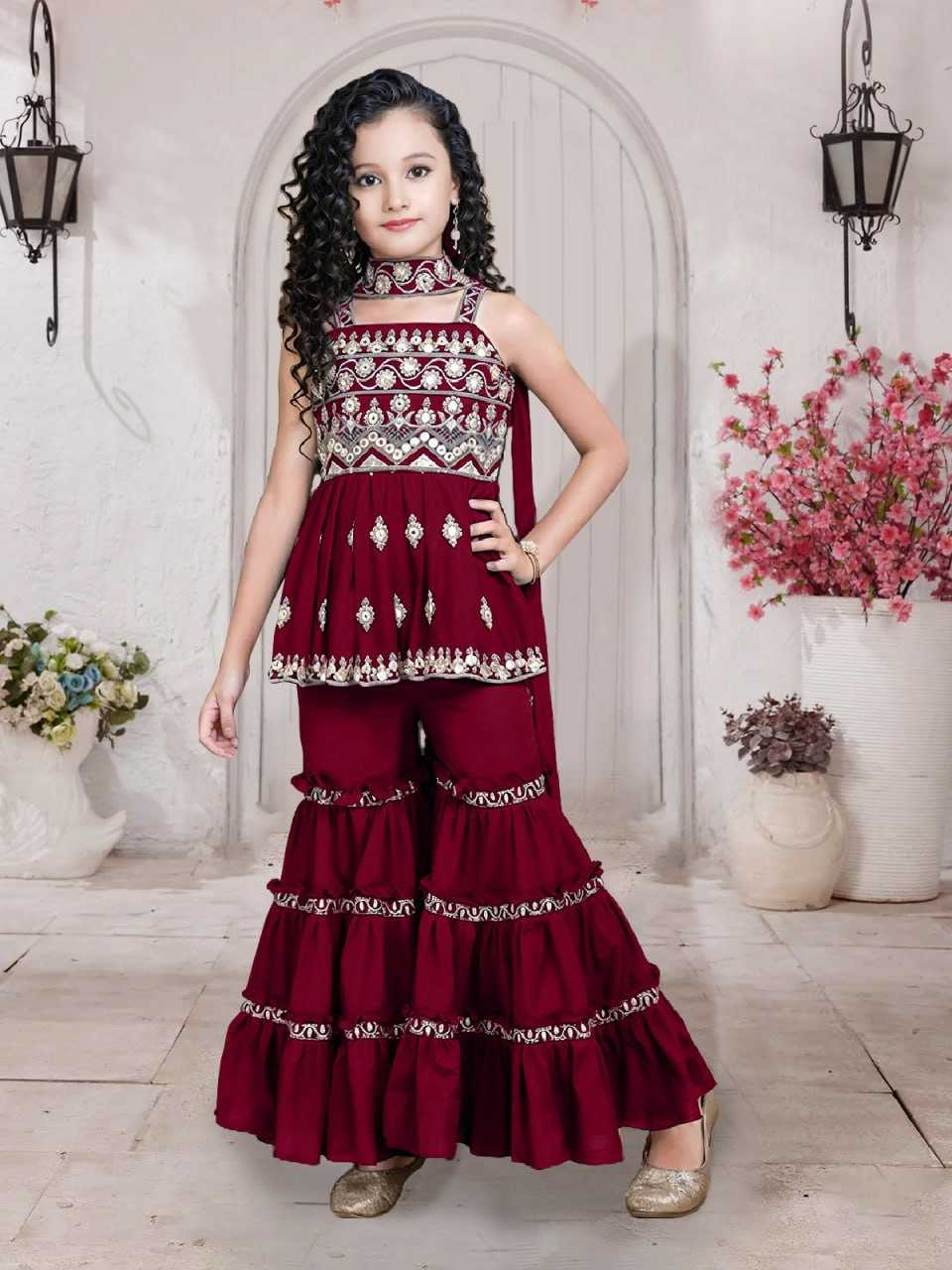 Ynf Poly Crepe KESH642 SUHANI Kids Wear Festive Collections Wholesale Kids Sharara Kids Festive Wear Kids Wedding Outfits Manufacturer- Kids Exports