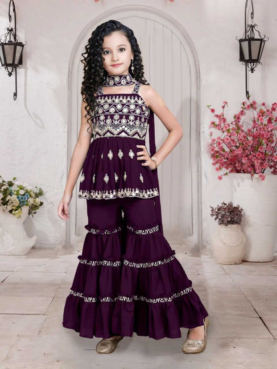Ynf Poly Crepe KESH642 SUHANI Kids Wear Festive Collections Wholesale Kids Sharara Kids Festive Wear Kids Wedding Outfits Manufacturer- Kids Exports