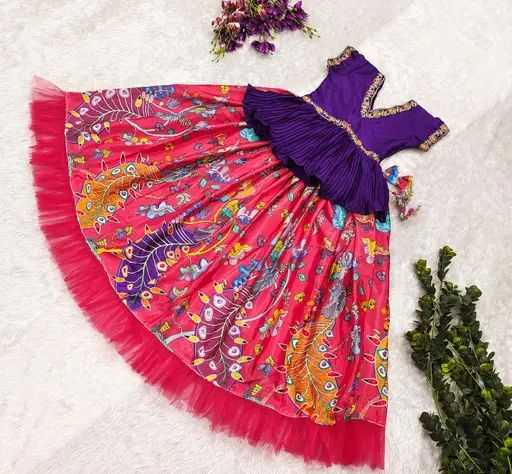 Ynf Chinon Silk RIN235 LOTUS Kids Wear Wholesale Kids Lehenga Embroidered Frock Kids Party Wear Ethnic Manufacturer- Kids Exports