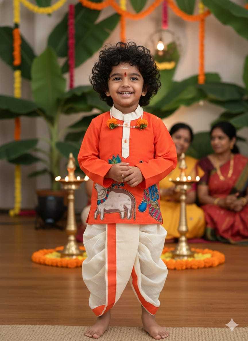 Ynf Fancy KESH505 Kalamkari Kids Wear Wholesale Kids Dhoti Kurta Kids Ethnic Wear Kids Traditional Outfits Manufacturer- Kids Exports