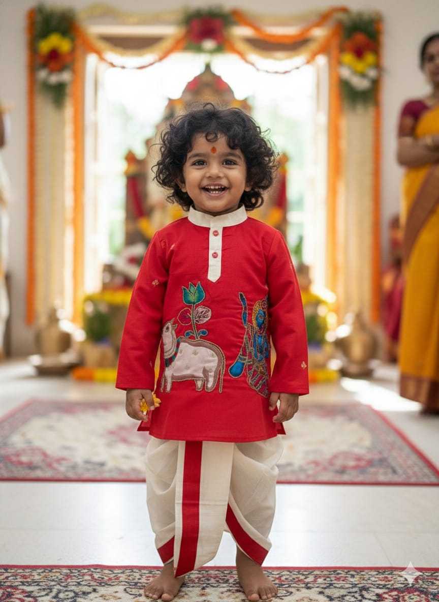 Ynf Fancy KESH505 Kalamkari Kids Wear Wholesale Kids Dhoti Kurta Kids Ethnic Wear Kids Traditional Outfits Manufacturer- Kids Exports