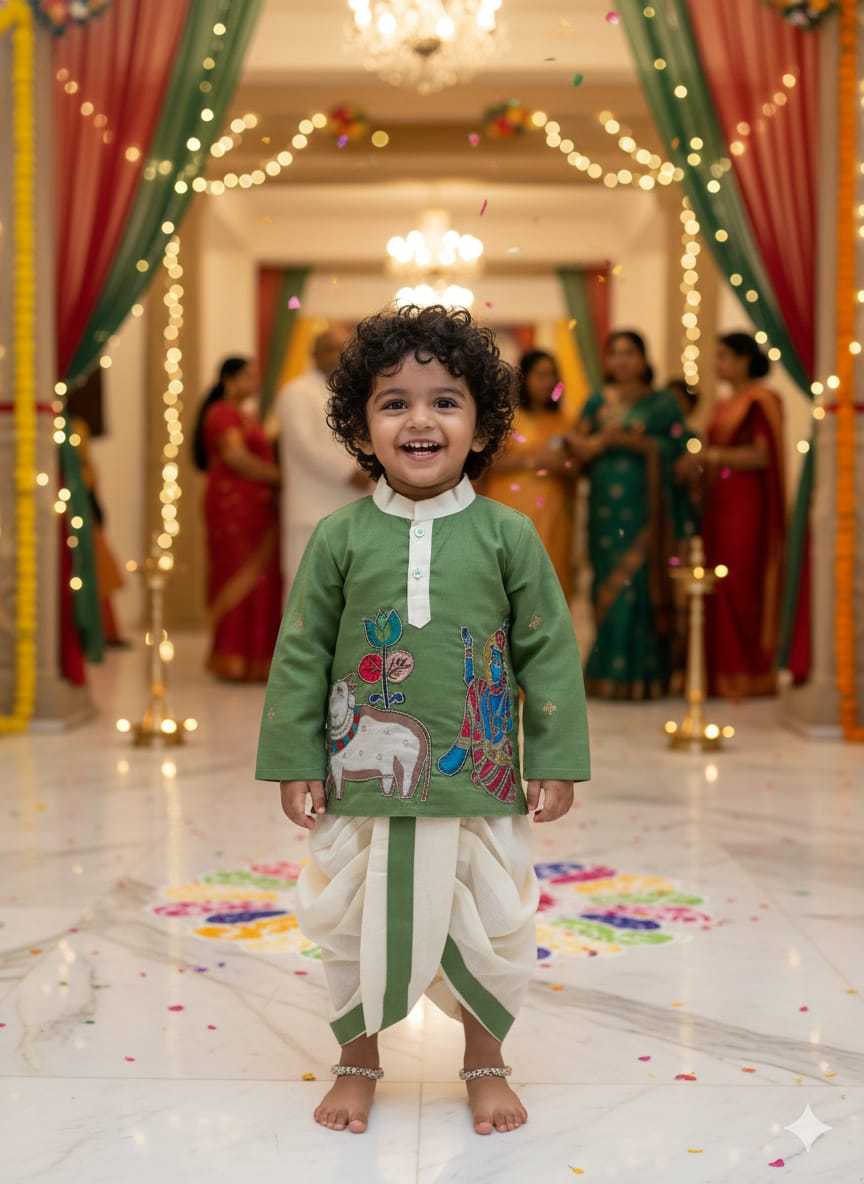 Ynf Fancy KESH505 Kalamkari Kids Wear Wholesale Kids Dhoti Kurta Kids Ethnic Wear Kids Traditional Outfits Manufacturer- Kids Exports