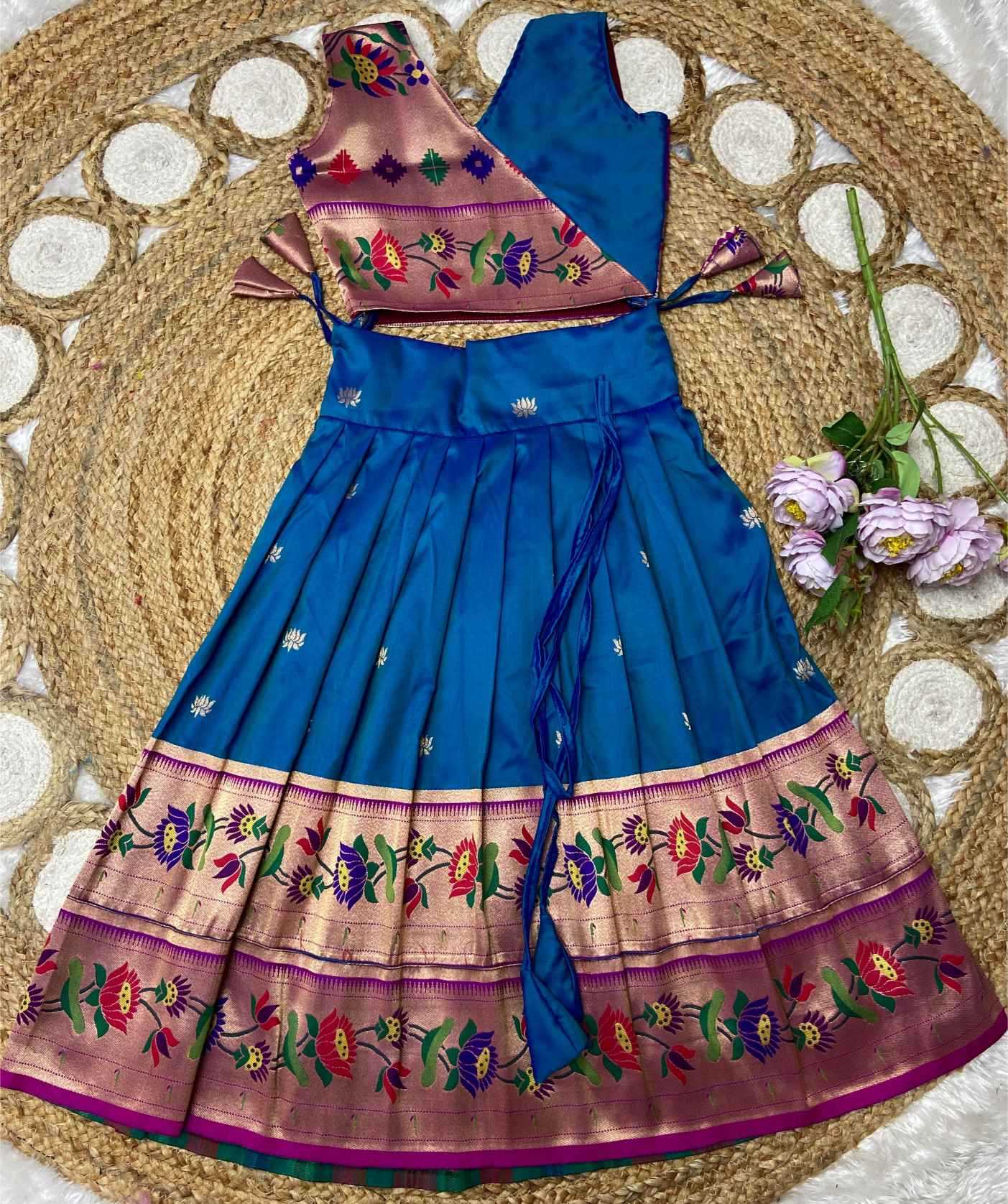 Ynf Paithani Silk KESH685 LOTUS Kids Wear Wholesale Kids Designer Frock Kids Traditional Outfits Kids Festive Wear Manufacturer- Kids Exports