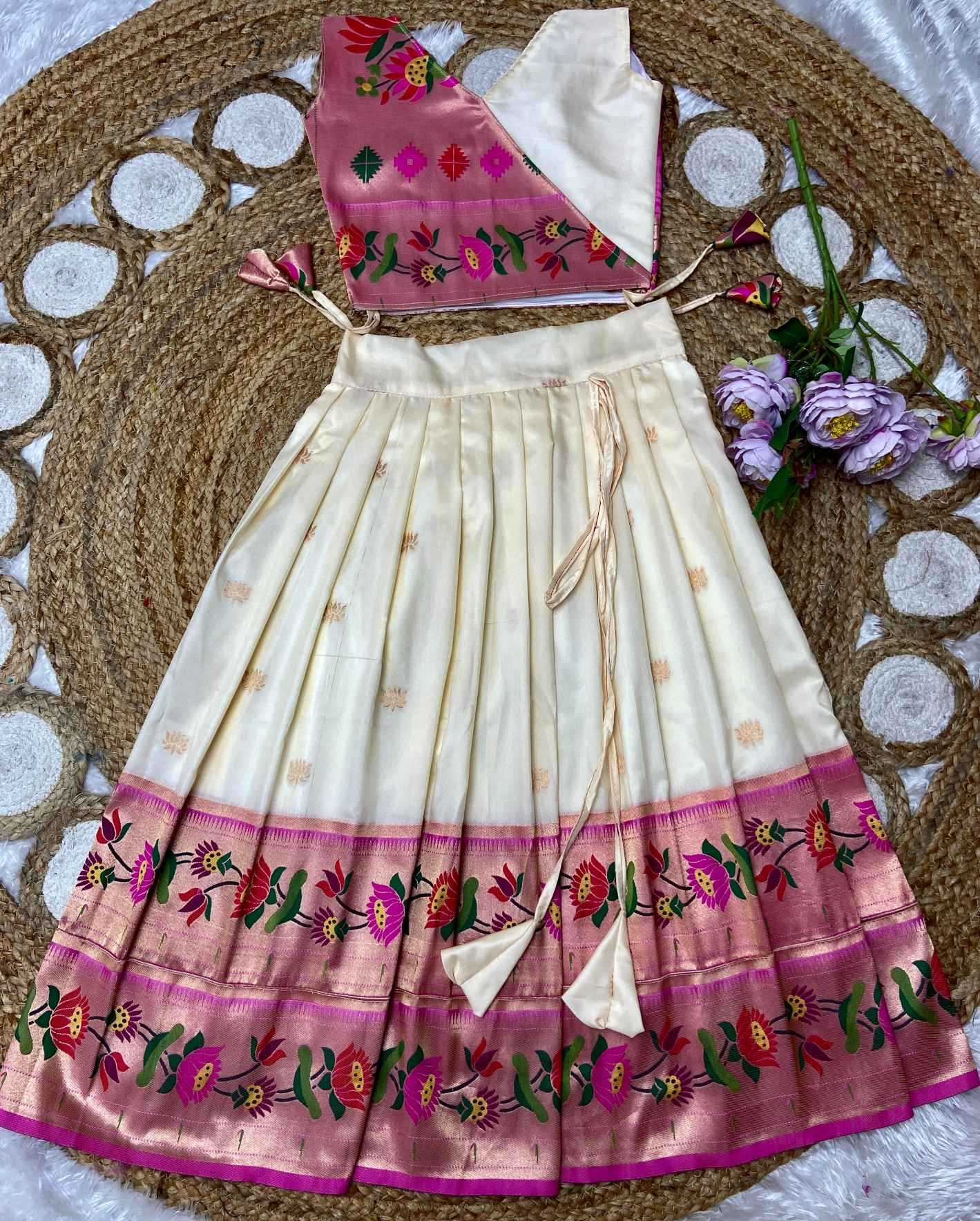 Ynf Paithani Silk KESH685 LOTUS Kids Wear Wholesale Kids Designer Frock Kids Traditional Outfits Kids Festive Wear Manufacturer- Kids Exports