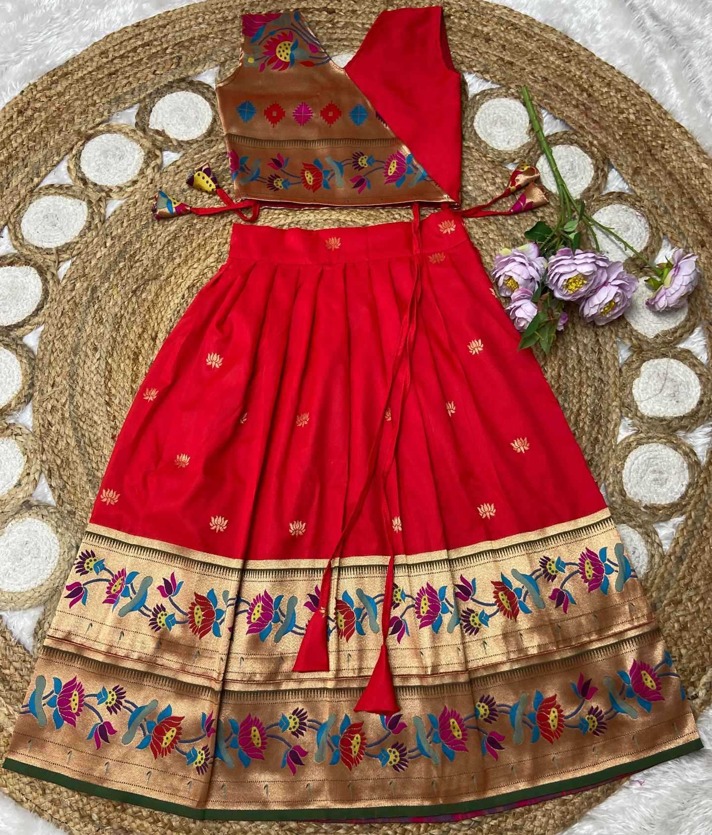 Ynf Paithani Silk KESH685 LOTUS Kids Wear Wholesale Kids Designer Frock Kids Traditional Outfits Kids Festive Wear Manufacturer- Kids Exports
