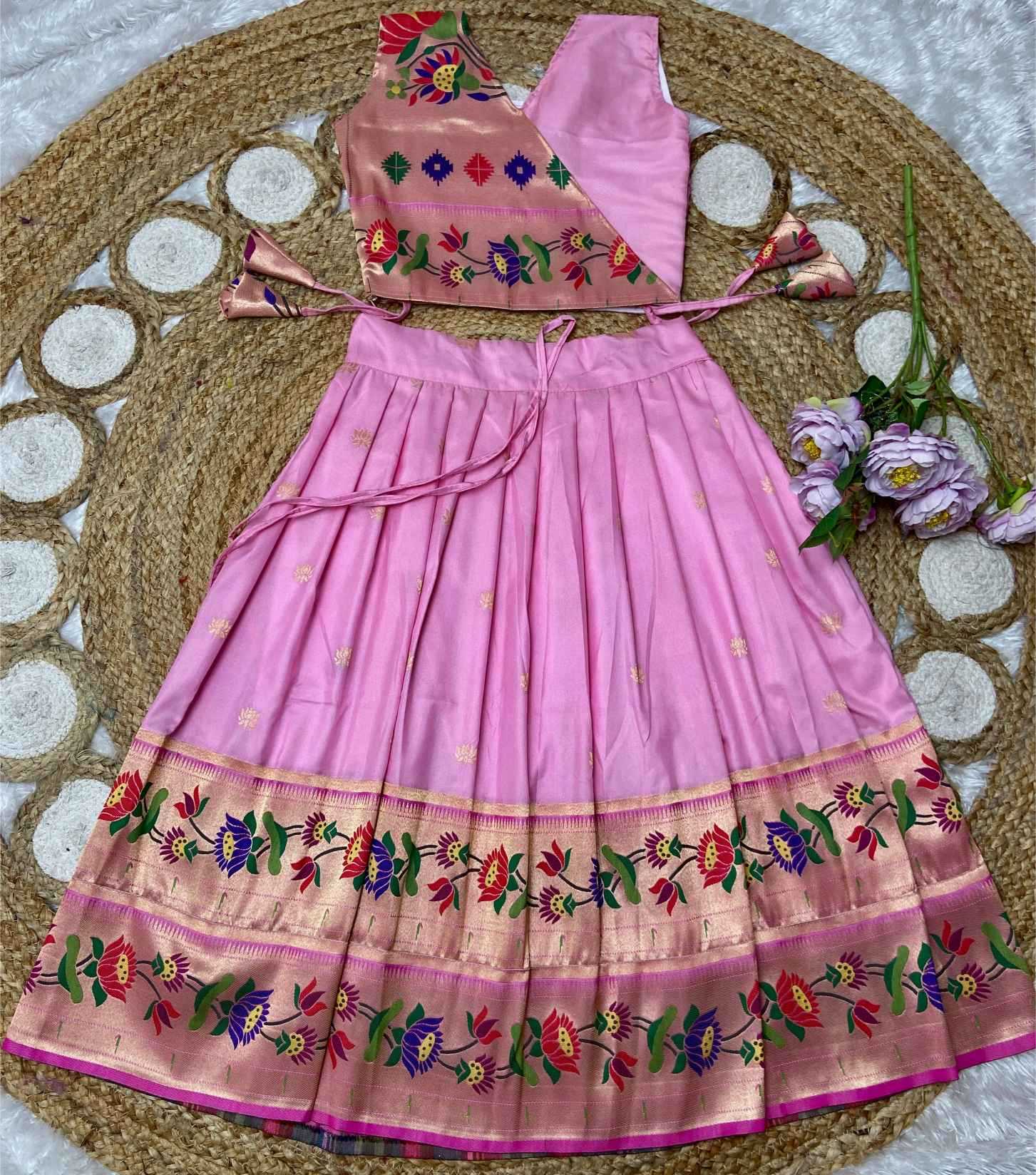 Ynf Paithani Silk KESH685 LOTUS Kids Wear Wholesale Kids Designer Frock Kids Traditional Outfits Kids Festive Wear Manufacturer- Kids Exports