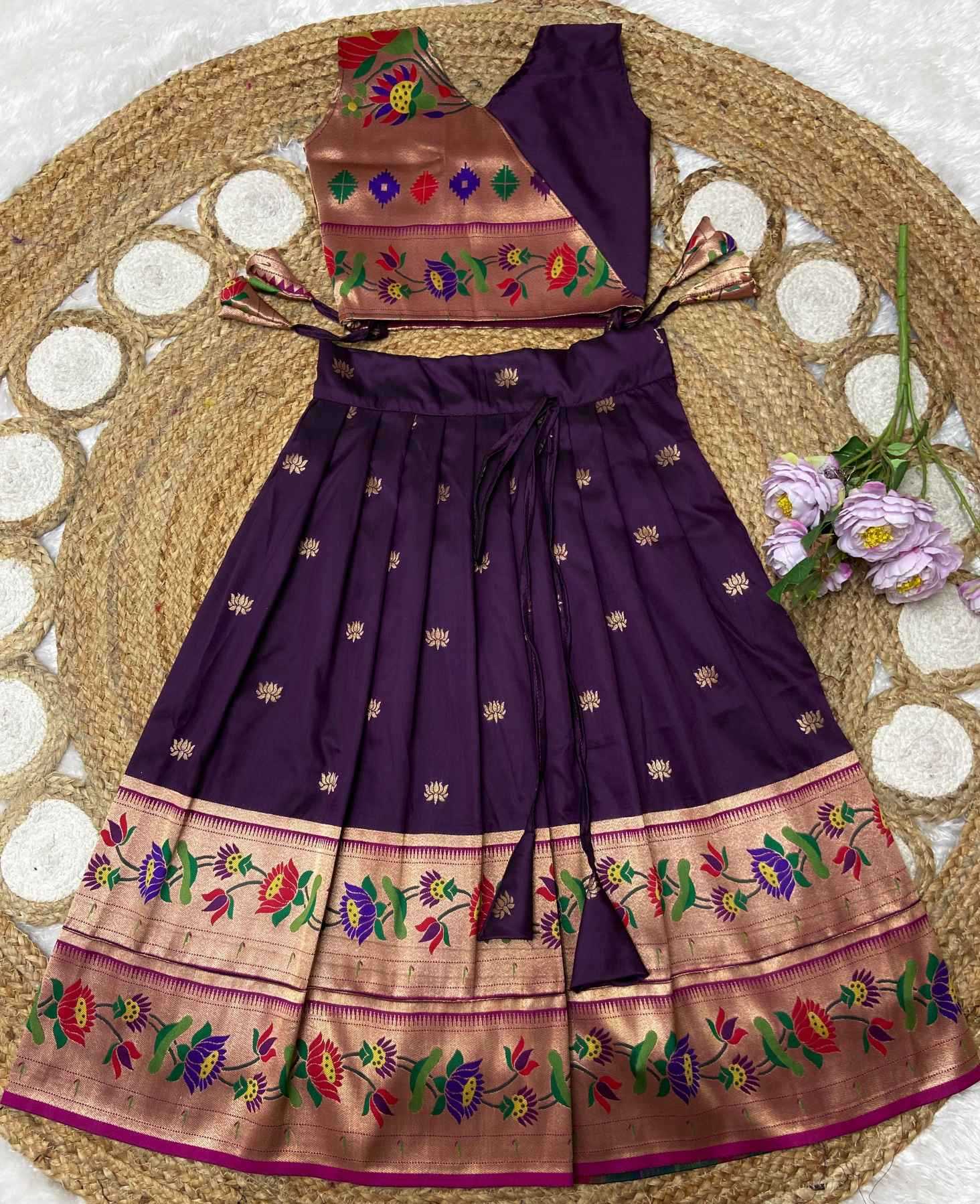 Ynf Paithani Silk KESH685 LOTUS Kids Wear Wholesale Kids Designer Frock Kids Traditional Outfits Kids Festive Wear Manufacturer- Kids Exports
