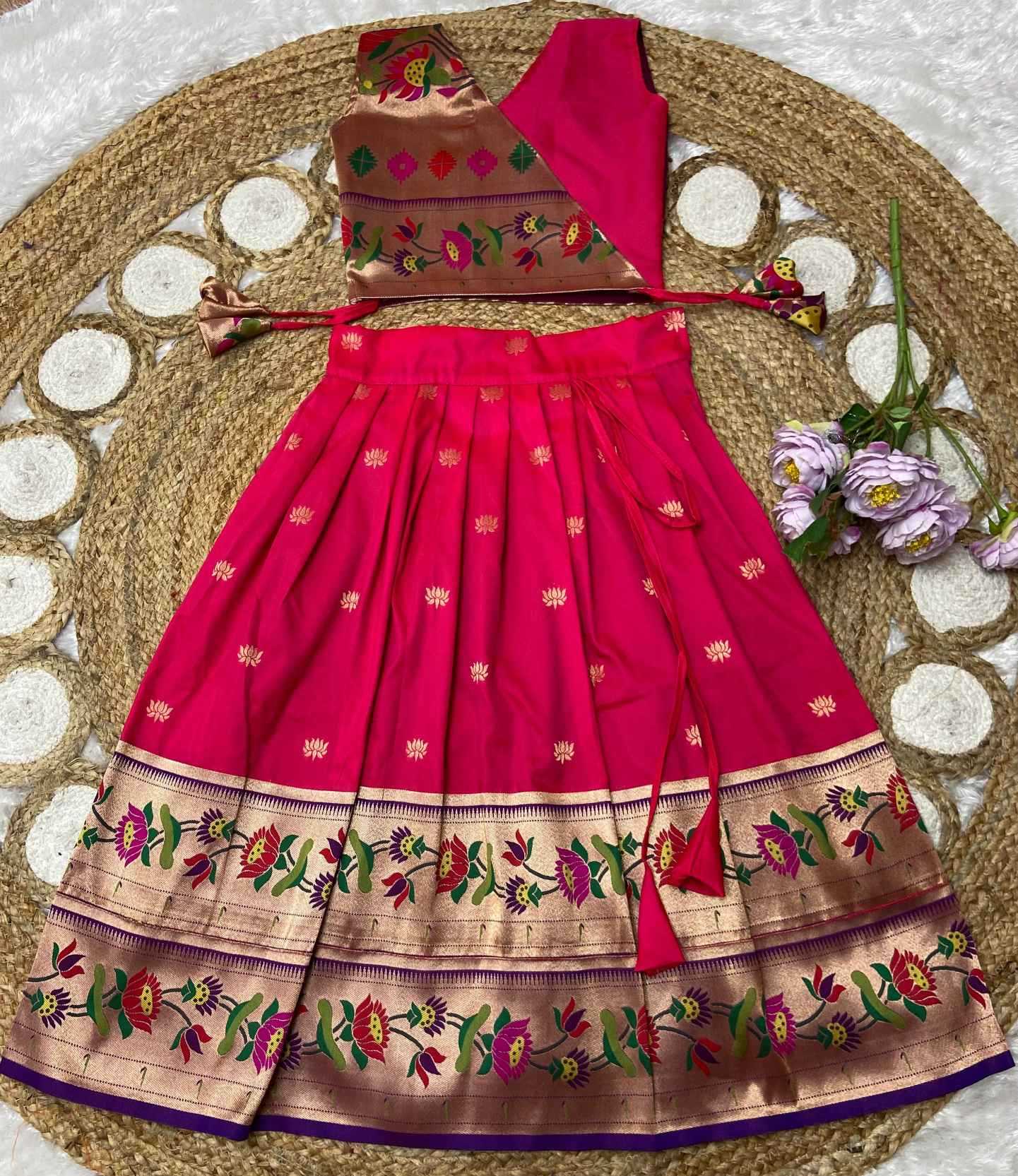Ynf Paithani Silk KESH685 LOTUS Kids Wear Wholesale Kids Designer Frock Kids Traditional Outfits Kids Festive Wear Manufacturer- Kids Exports
